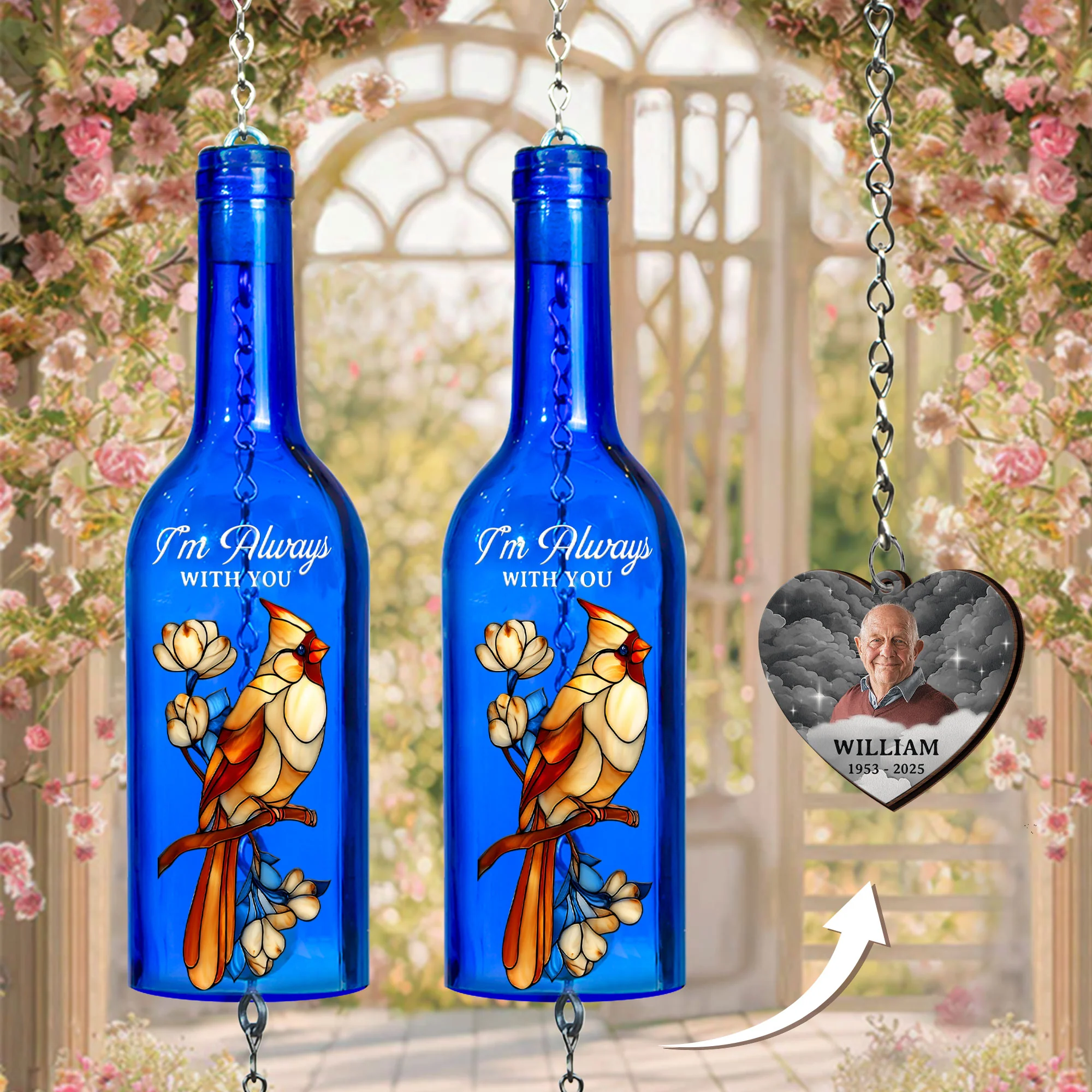 I'm Always With You Sympathy Remembrance - Personalized Photo Wine Bottle Wind Chime - Image 4
