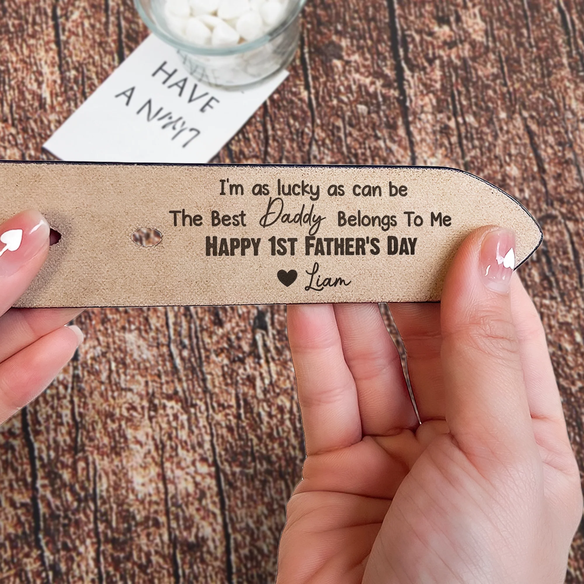 I'm As Lucky As Can Be The Best Daddy Belongs To Me - Personalized Engraved Leather Belt - Image 4