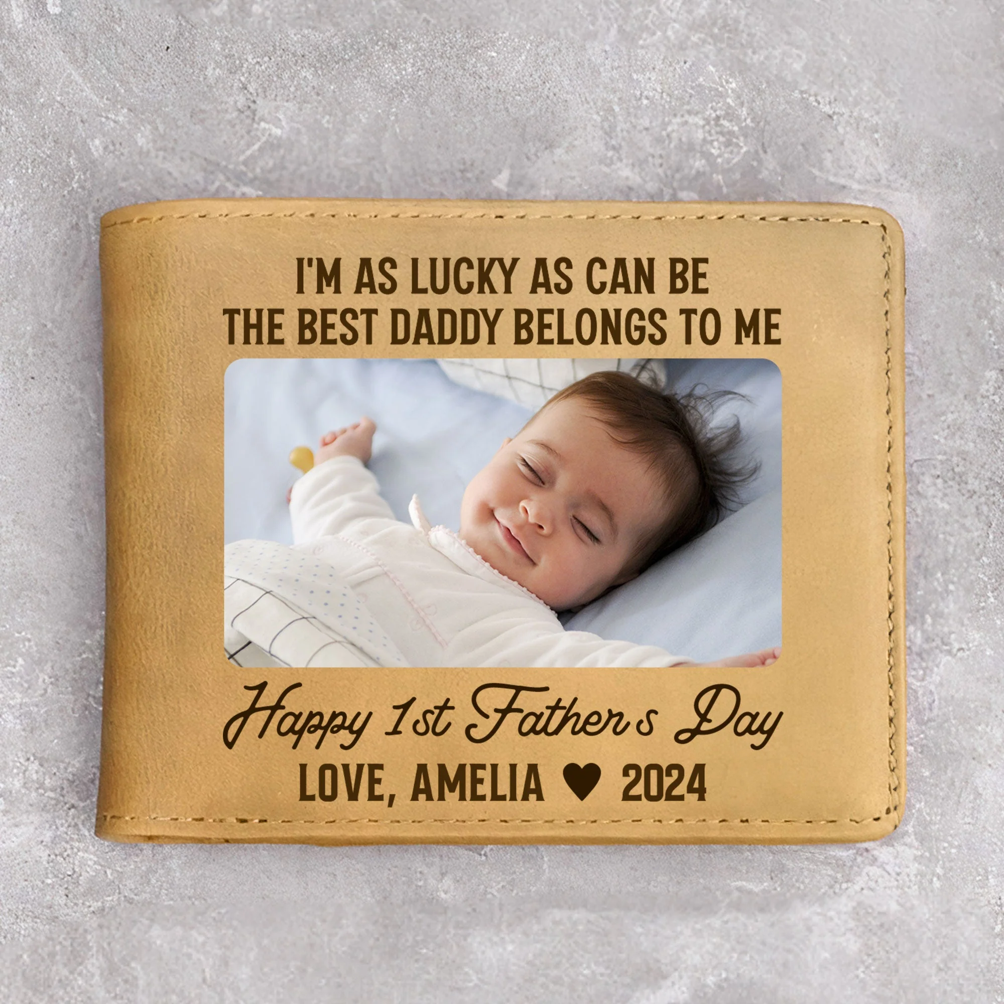 I'm As Lucky As Can Be The Best Daddy Belongs To Me - Personalized Photo Leather Wallet - Image 4
