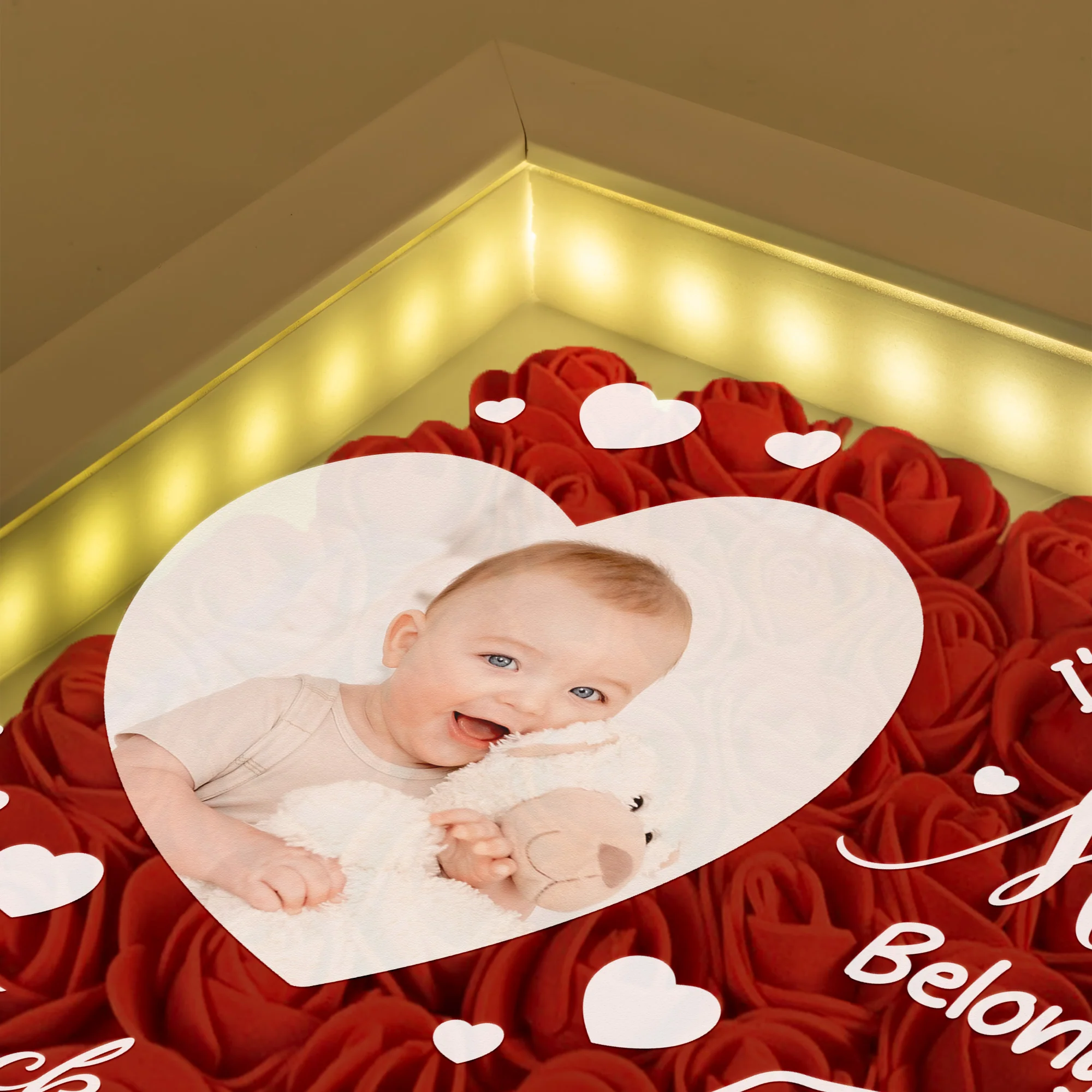 I'm As Lucky As Can Be The Best Mommy Belongs To Me - Personalized Photo Flower Shadow Box With LED Light - Image 2