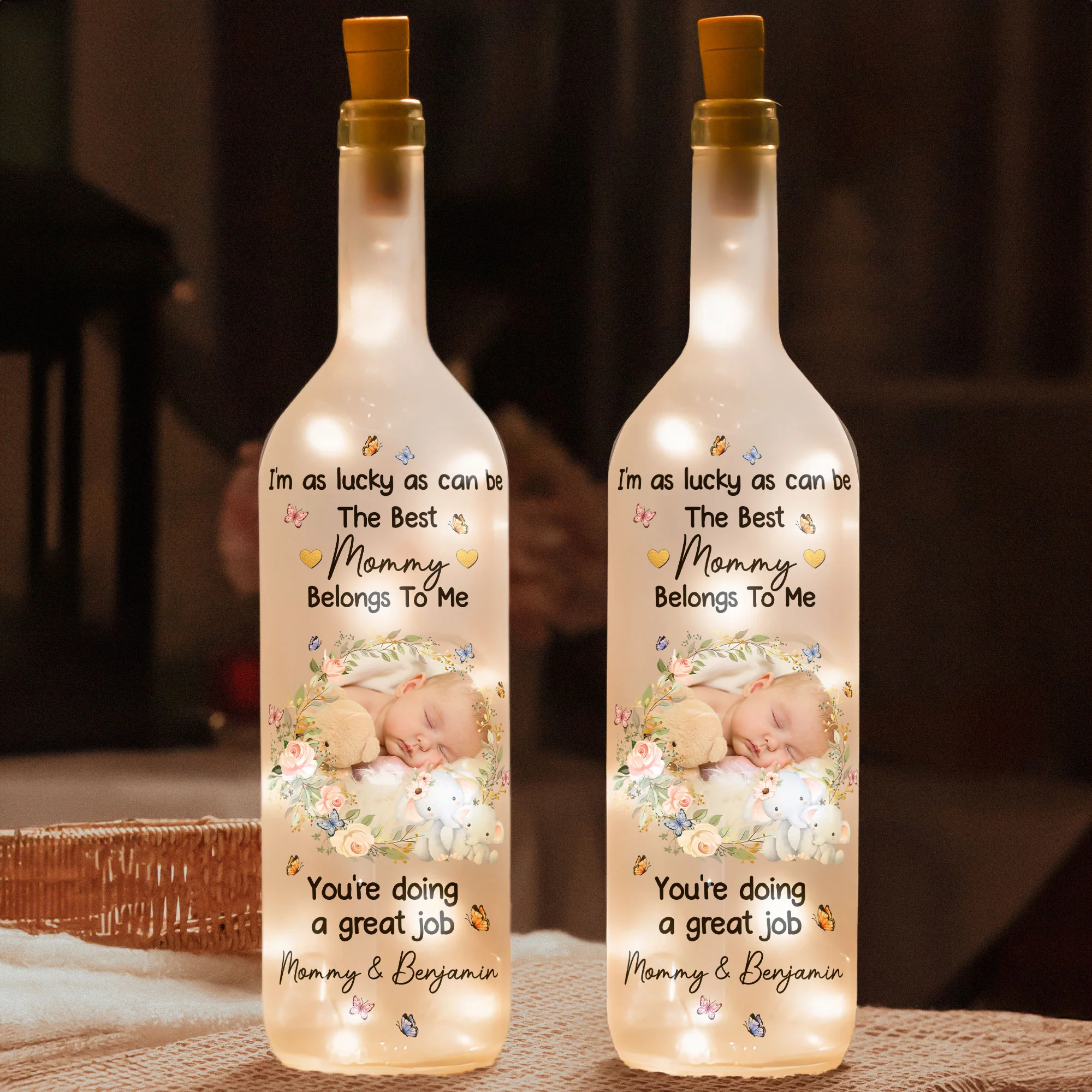 I'm As Lucky As Can Be The Best Mommy Belongs To Me - Personalized Photo Bottle Lamp - Image 2