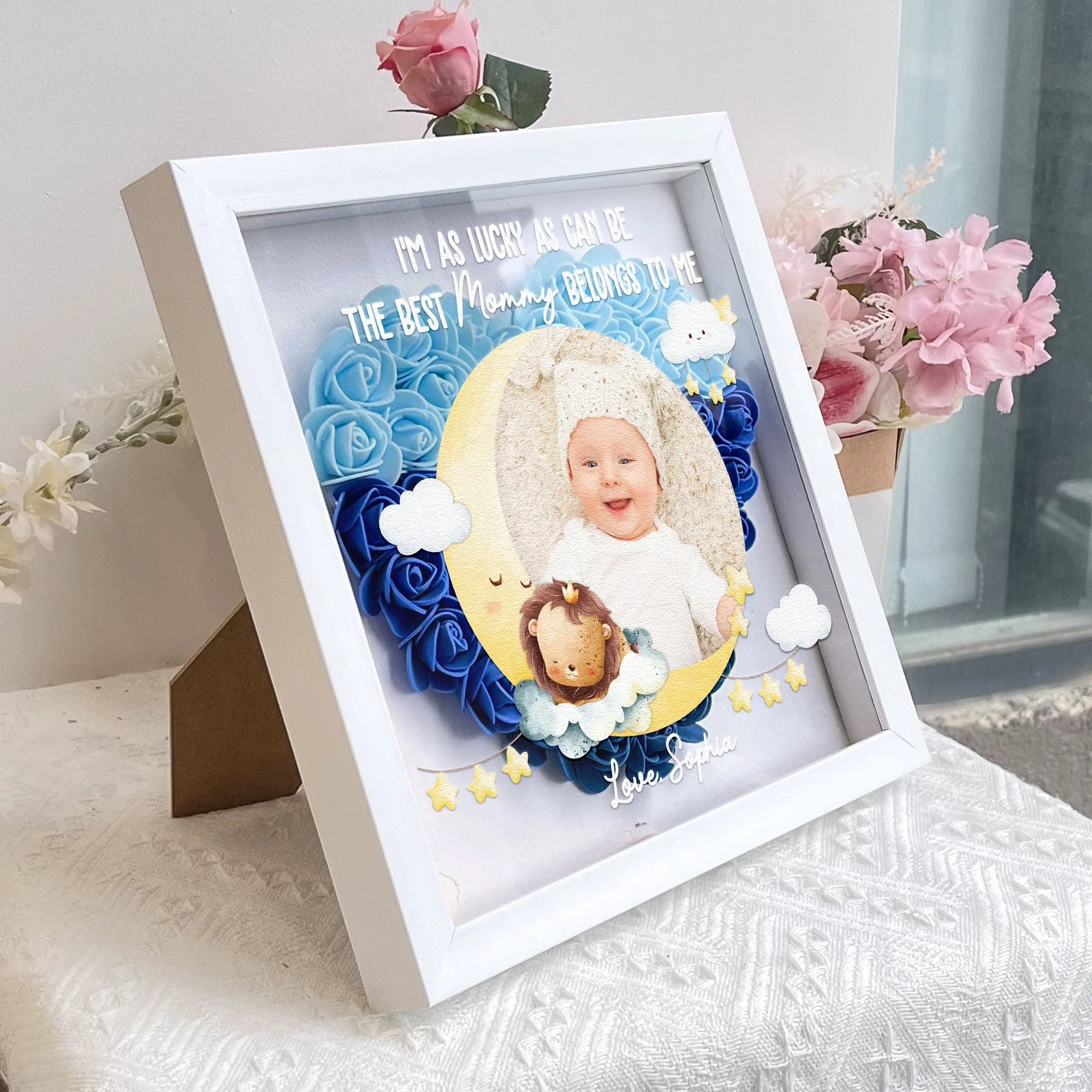 I'm As Lucky As Can Be The Best Mommy Belongs To Me - Personalized Photo Flower Shadow Box - Image 6