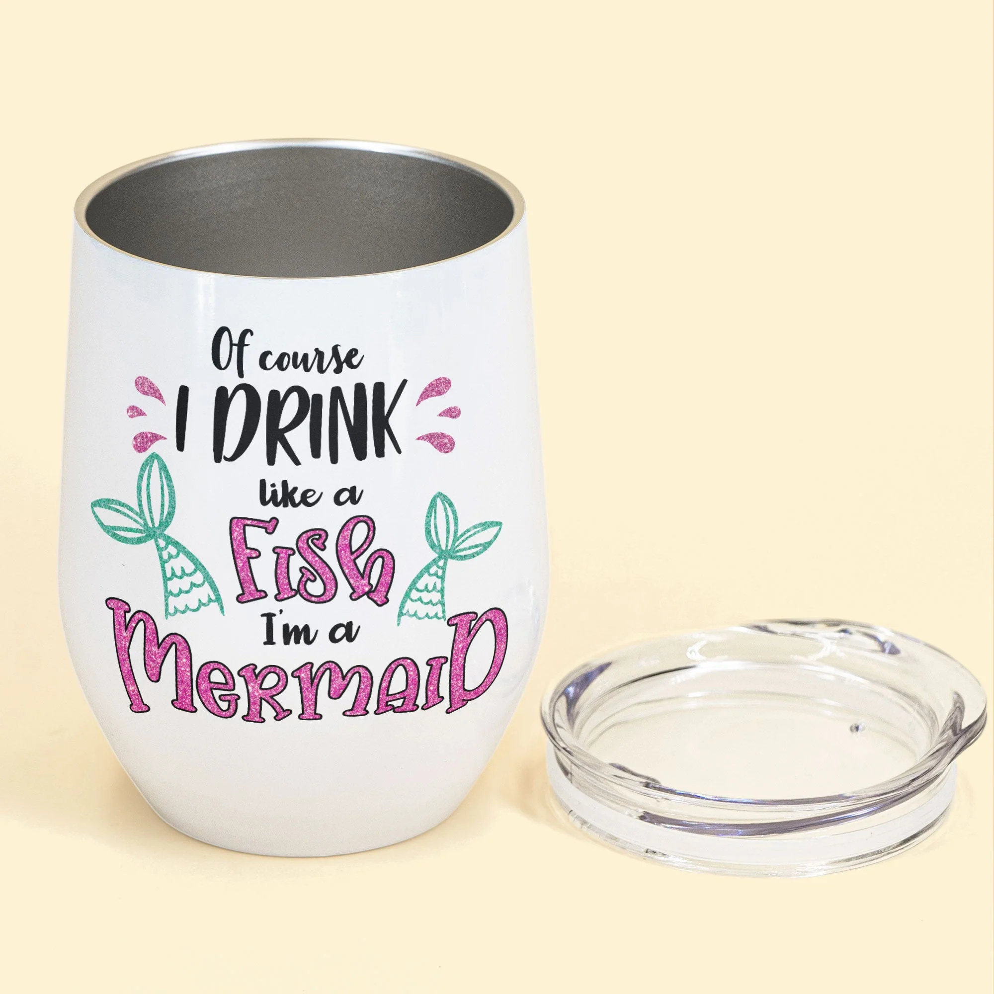 I'm Drink Like A Mermaid - Personalized Wine Tumbler - Birthday Gift For Wine Lovers, Mermaid & Beach Lovers - Chibi Mermaid - Image 3