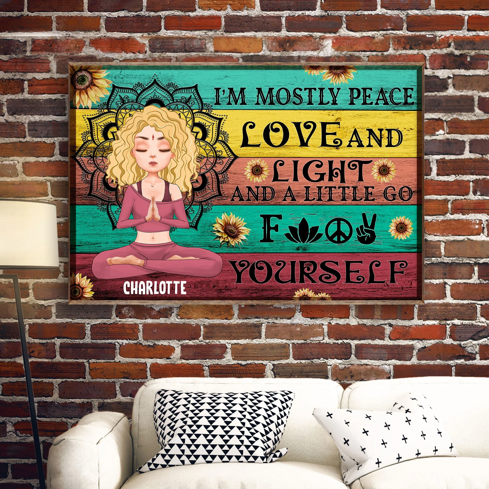 I'm Mostly Peace Love And Light - Personalized Poster/Wrapped Canvas - Gift For Yoga Lover - Yoga Girl Illustration - Image 3