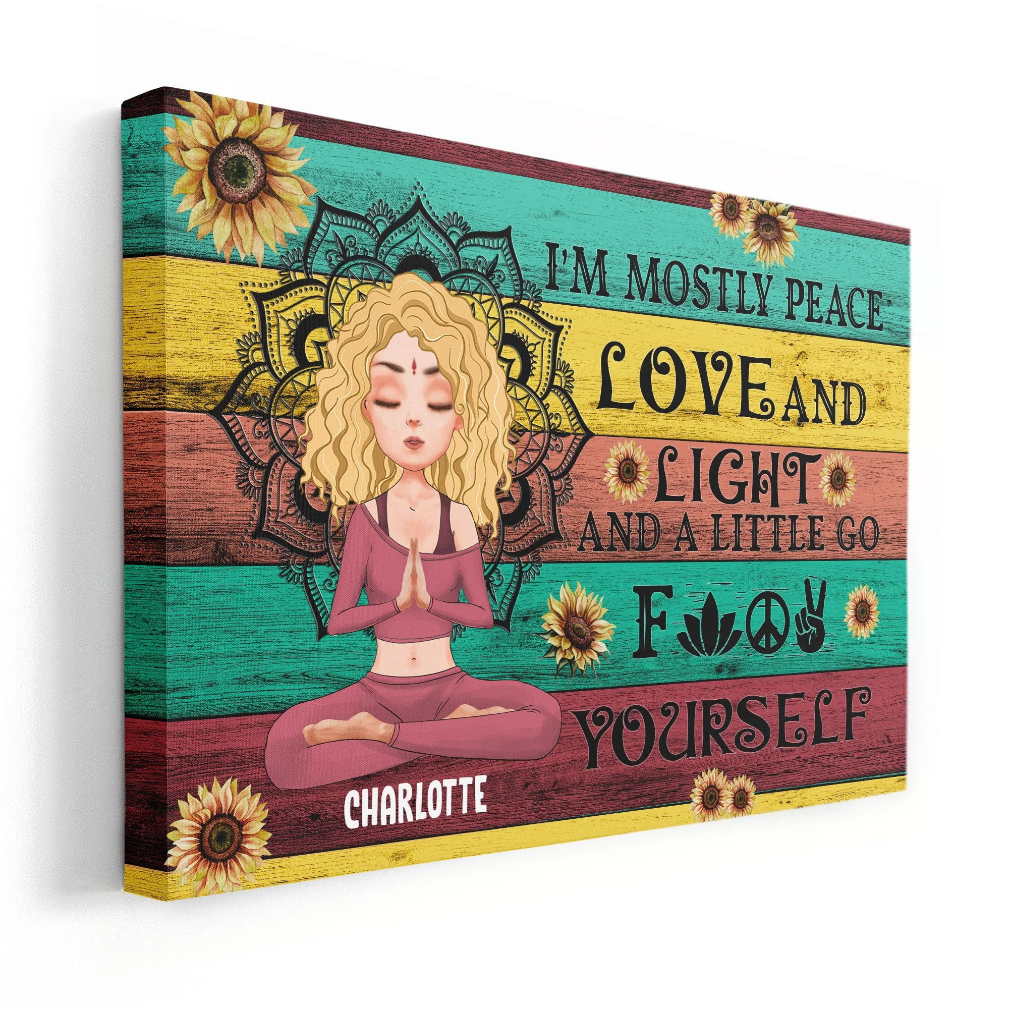 I'm Mostly Peace Love And Light - Personalized Poster/Wrapped Canvas - Gift For Yoga Lover - Yoga Girl Illustration - Image 6
