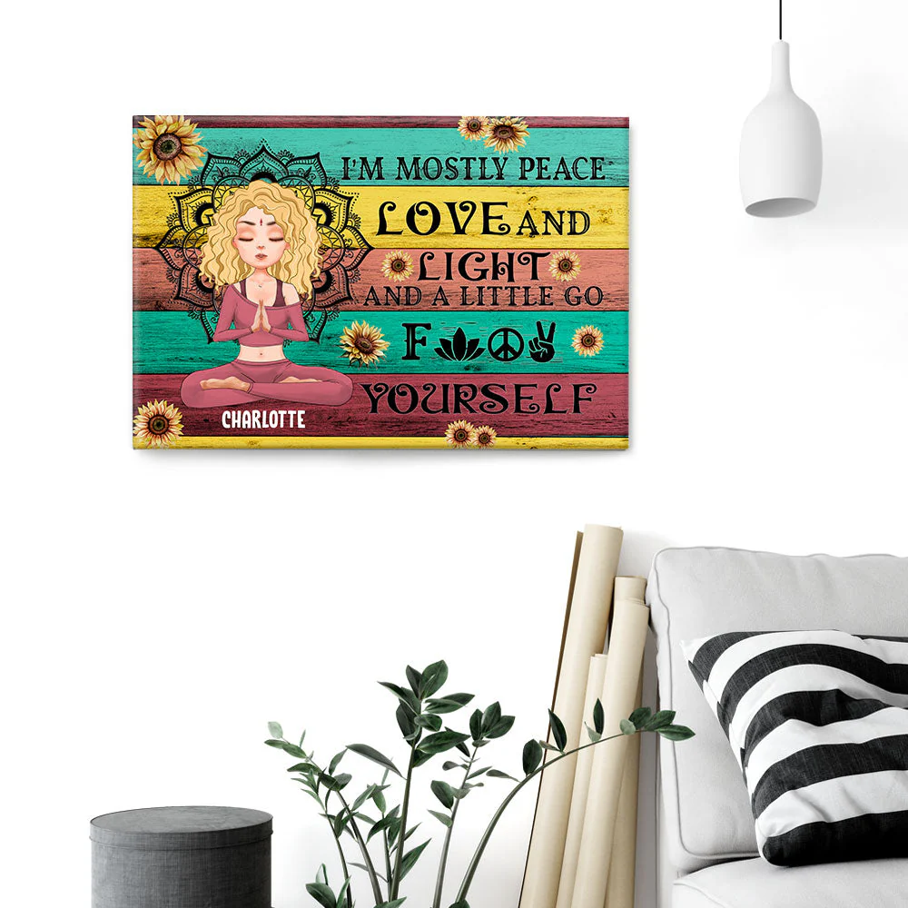 I'm Mostly Peace Love And Light - Personalized Poster/Wrapped Canvas - Gift For Yoga Lover - Yoga Girl Illustration - Image 7