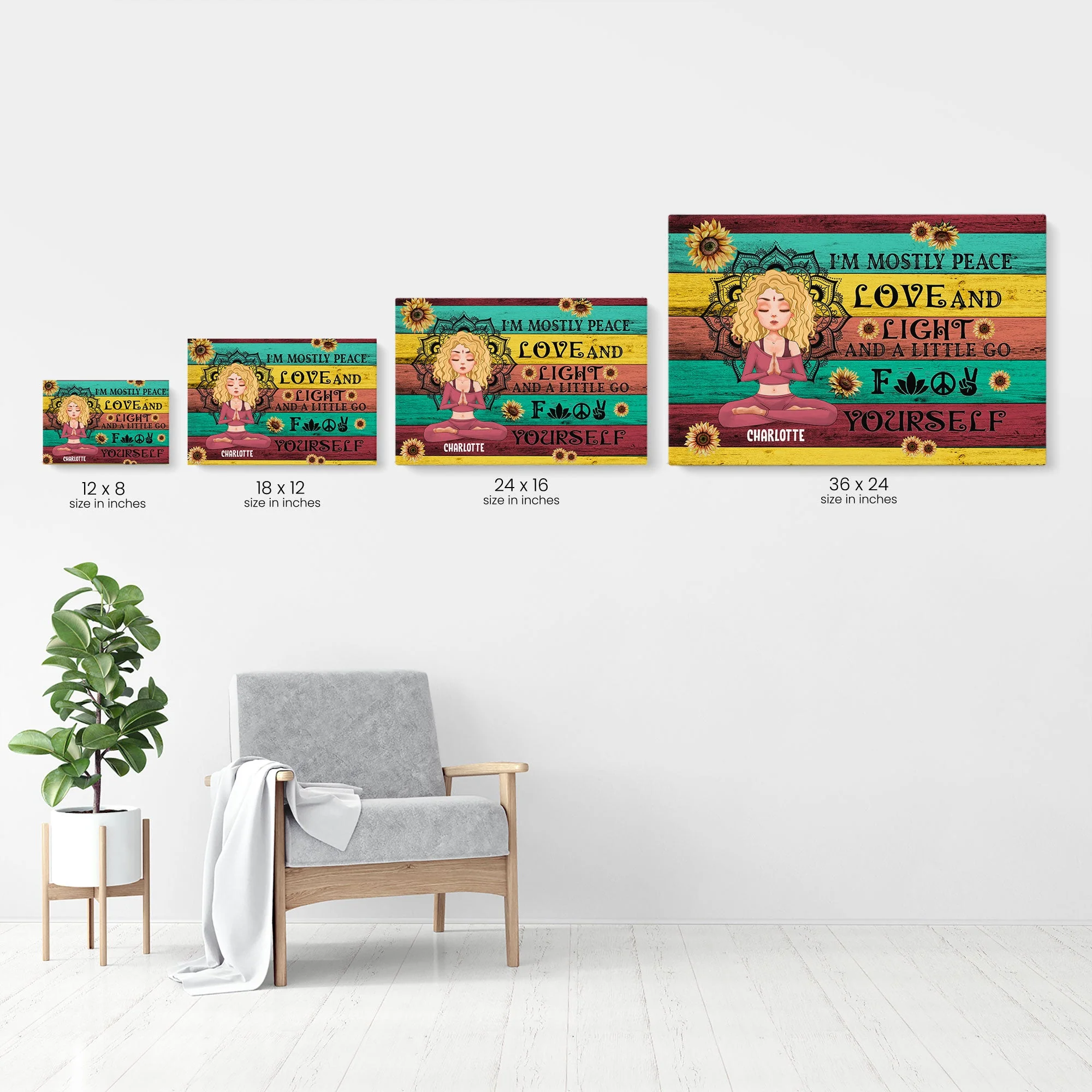 I'm Mostly Peace Love And Light - Personalized Poster/Wrapped Canvas - Gift For Yoga Lover - Yoga Girl Illustration - Image 8