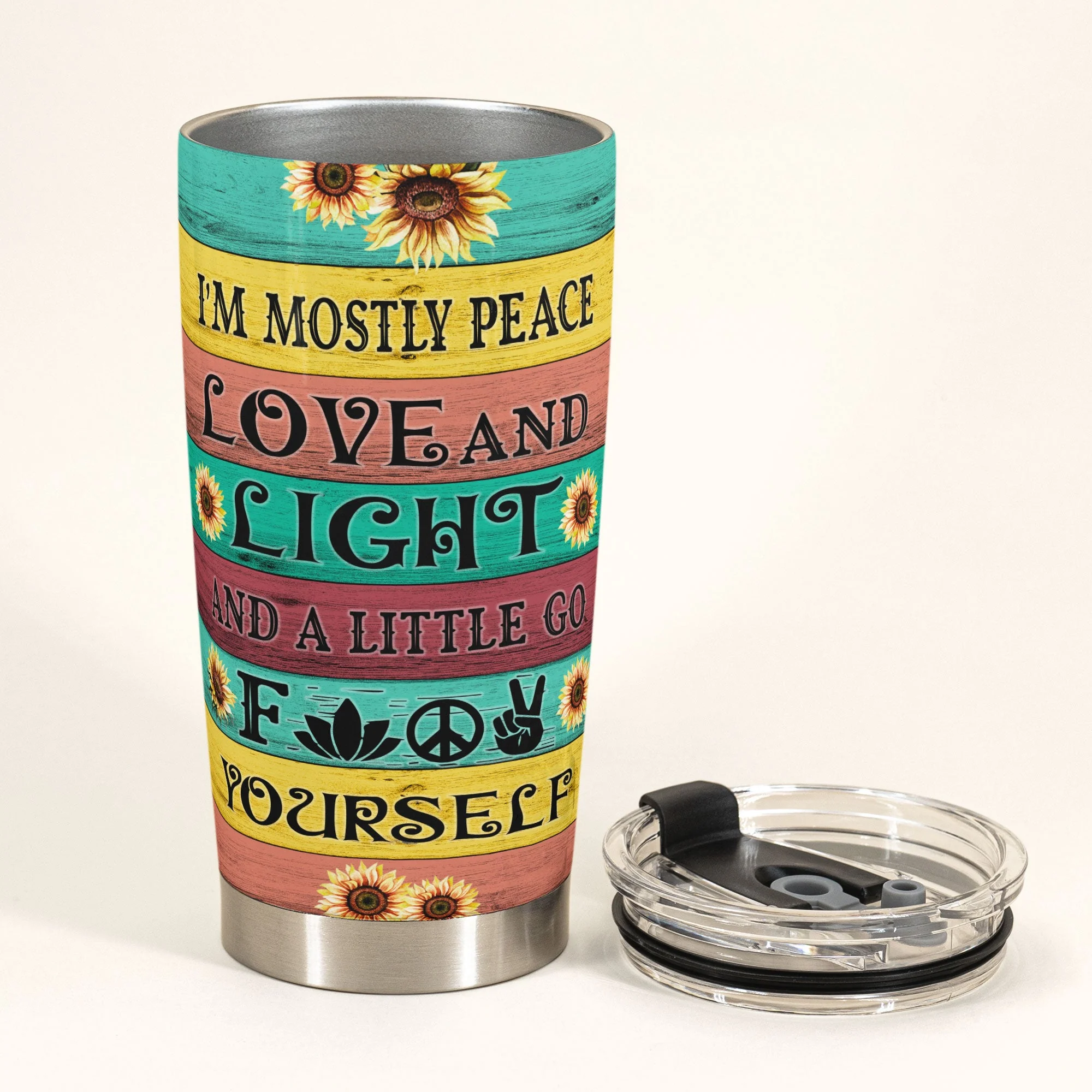 I'm Mostly Peace Love And Light - Personalized Tumbler Cup - Gift For Yoga Lover - Yoga Girl Illustration - Image 3