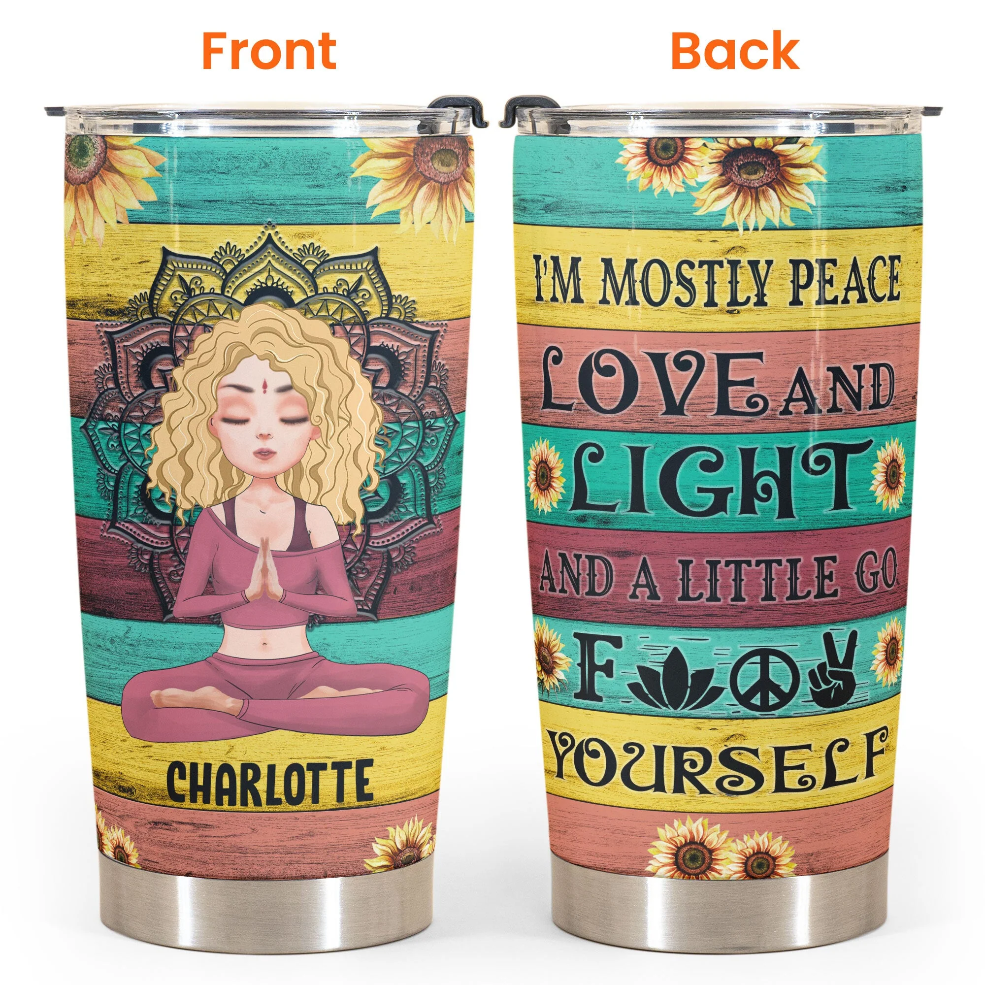 I'm Mostly Peace Love And Light - Personalized Tumbler Cup - Gift For Yoga Lover - Yoga Girl Illustration - Image 4