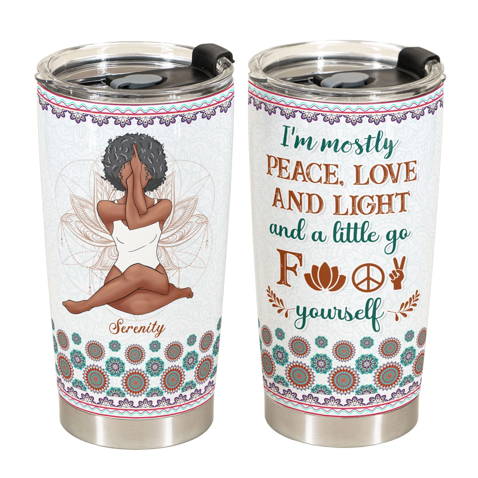 I'm Mostly Peace, Love, Light - Personalized Tumbler Cup - Birthday, Motivational Gift For Yoga Instructor, Meditation, Inspirational Gift, Yoga Lover - Image 2