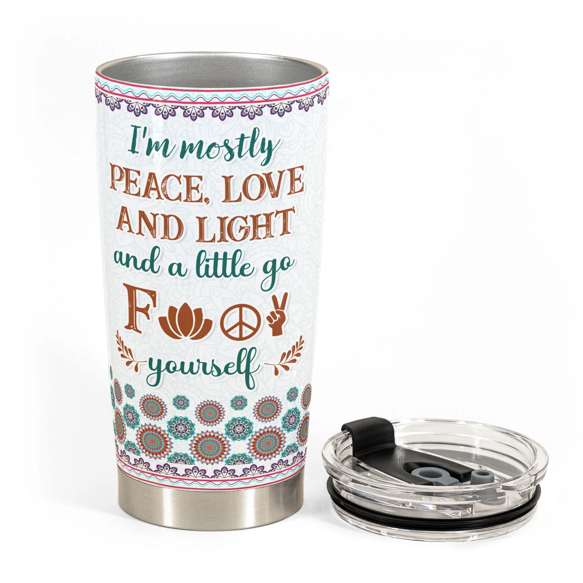 I'm Mostly Peace, Love, Light - Personalized Tumbler Cup - Birthday, Motivational Gift For Yoga Instructor, Meditation, Inspirational Gift, Yoga Lover - Image 3