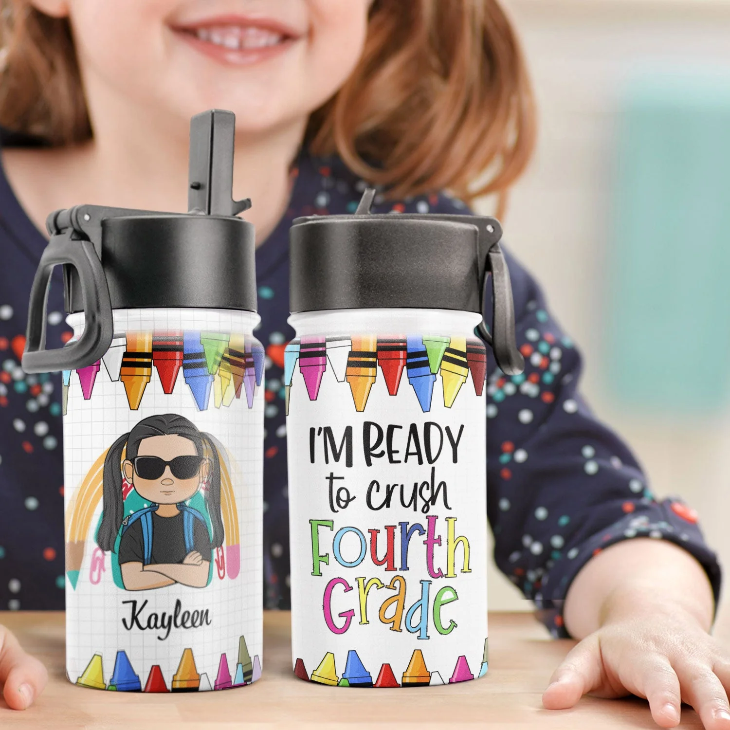 I'm Ready To Crush School - Personalized Kids Water Bottle With Straw Lid - Image 2