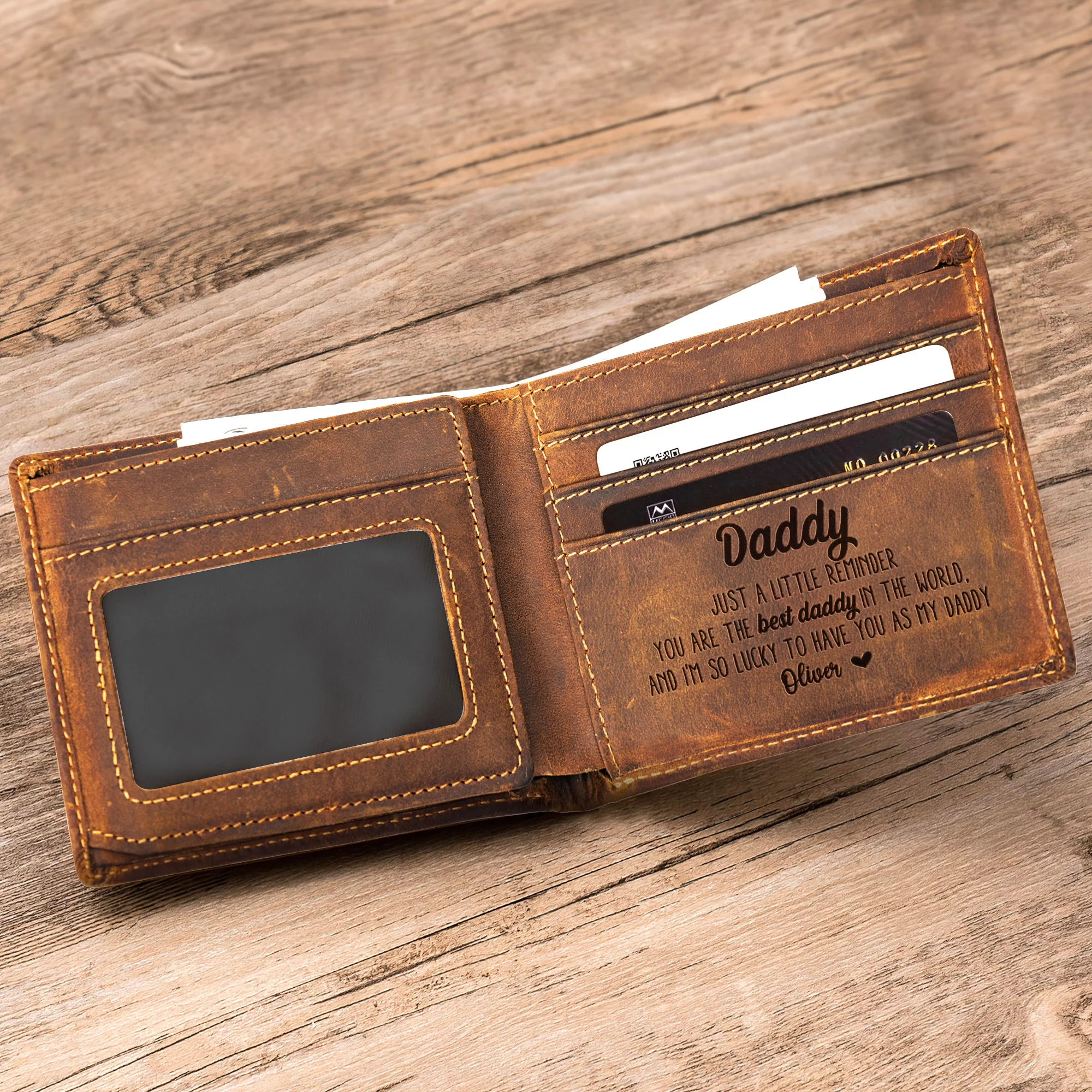 I'm So Lucky To Have You As My Daddy - New Dad Gifts - Personalized Leather Wallet - Image 2