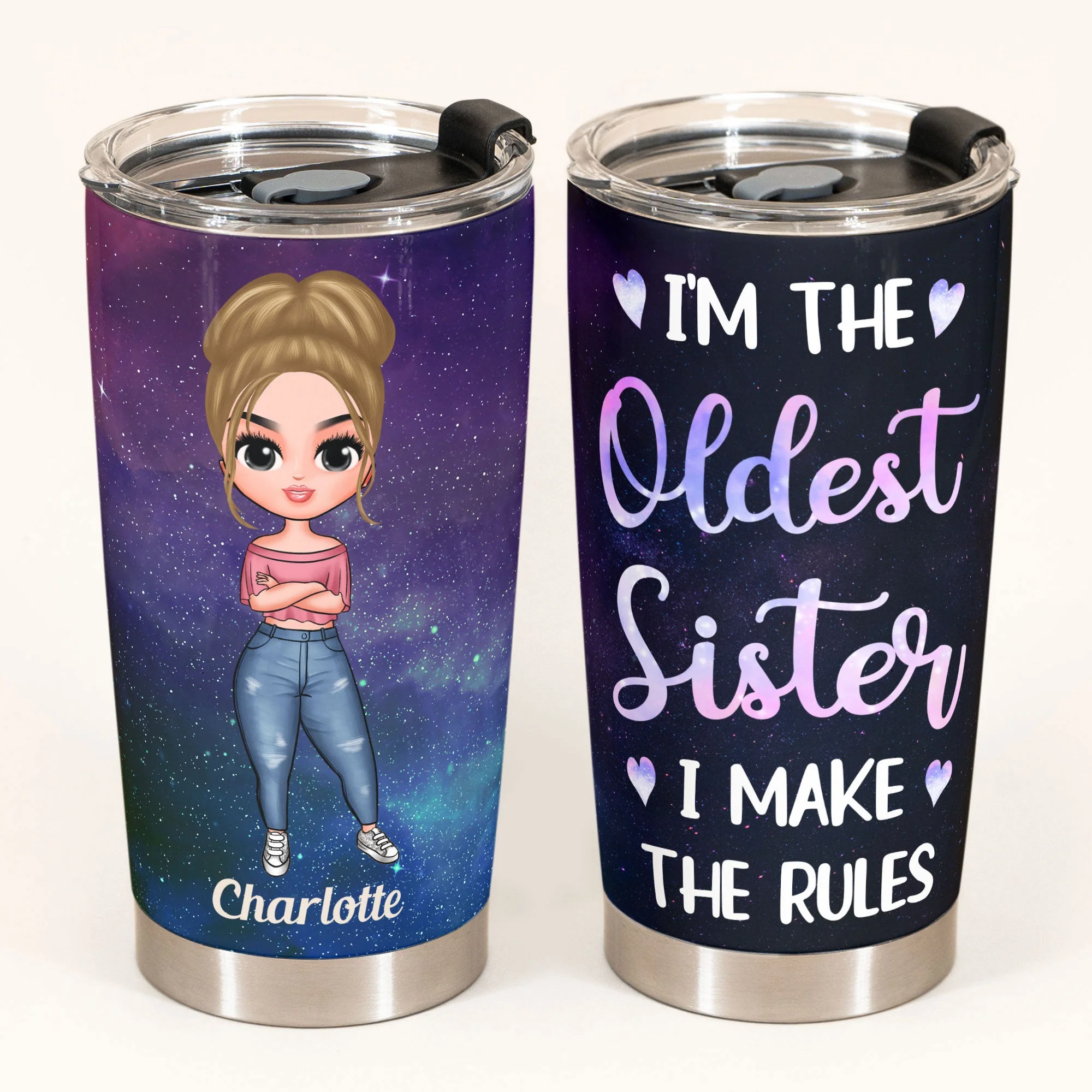I'm The Oldest Sister - Personalized Tumbler Cup - Birthday Gift For Sisters, Siblings  - Cute Fashion Girls - Image 4
