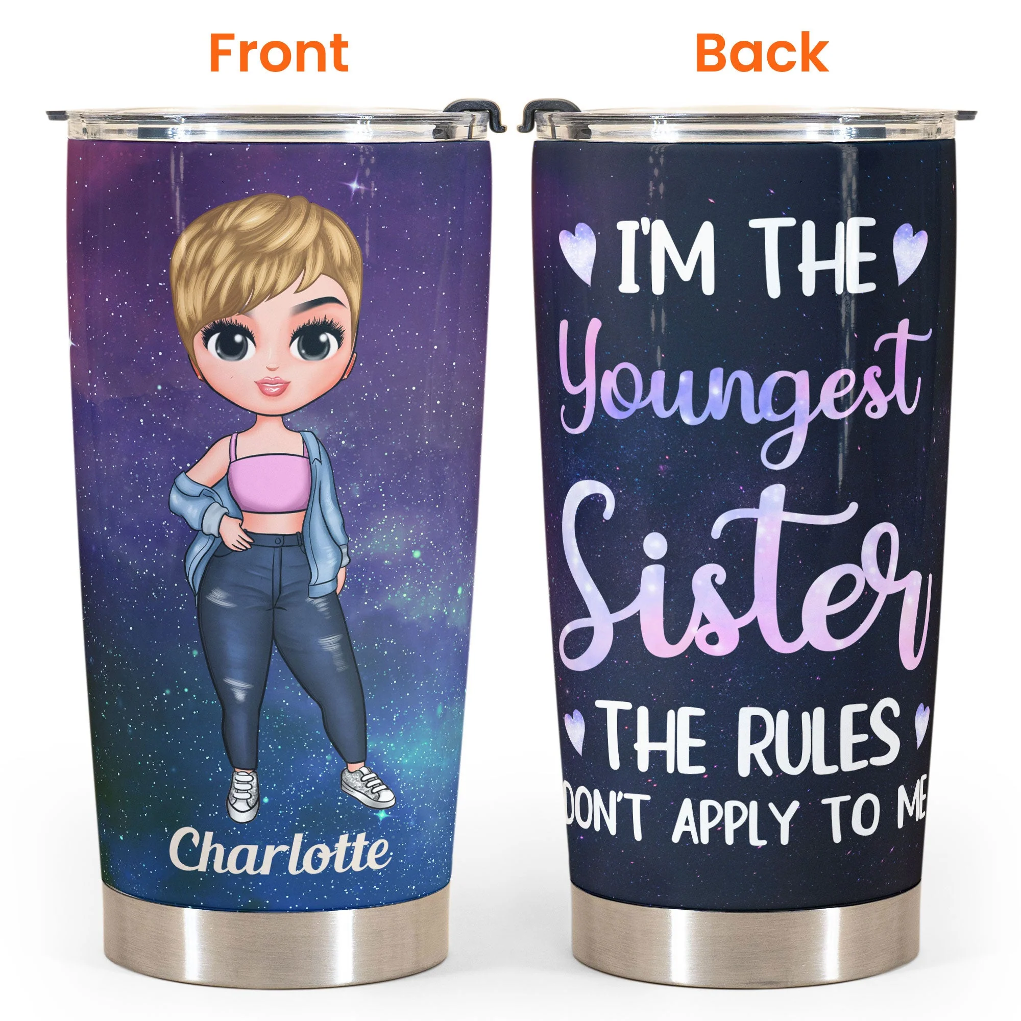 I'm The Youngest Sister - Personalized Tumbler Cup - Birthday Gift For Sisters, Siblings  - Cute Fashion Girls - Image 4