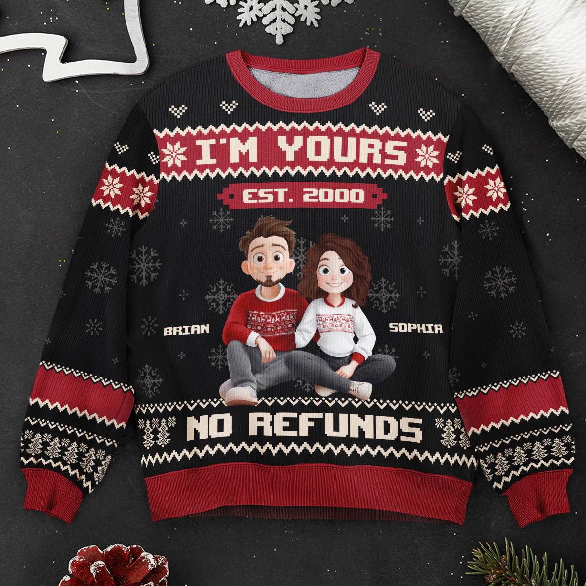 I'm Yours No Refunds Funny Couple Sweater - Personalized Ugly Sweater - Image 6