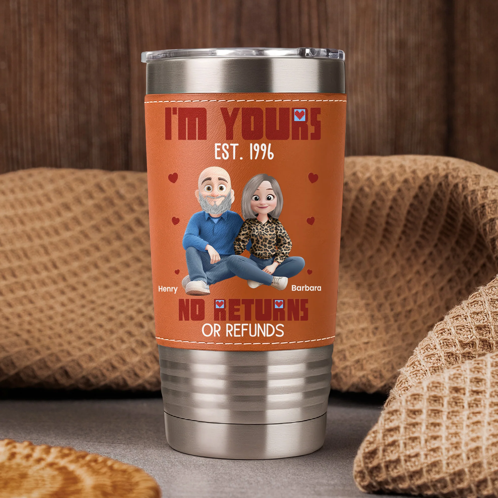 I'm Yours No Returns Or Refunds - Personalized 20oz Leather Wrapped Tumbler - Image 2