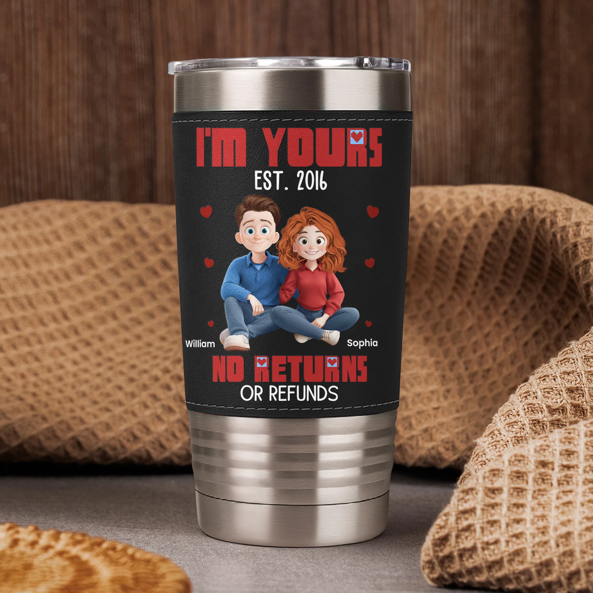I'm Yours No Returns Or Refunds - Personalized 20oz Leather Wrapped Tumbler - Image 3