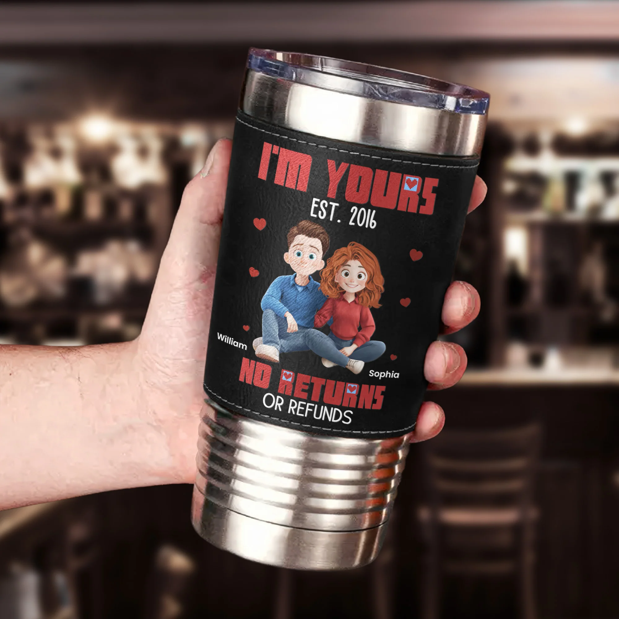 I'm Yours No Returns Or Refunds - Personalized 20oz Leather Wrapped Tumbler - Image 4
