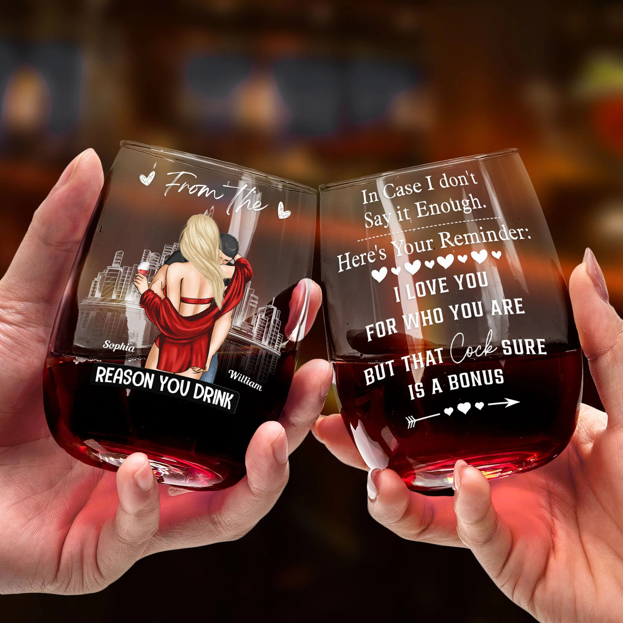 In Case I Don't Say It Enough, Here's Your Reminder - Gifts For Husband, BF - Personalized Stemless Wine Glass - Image 3