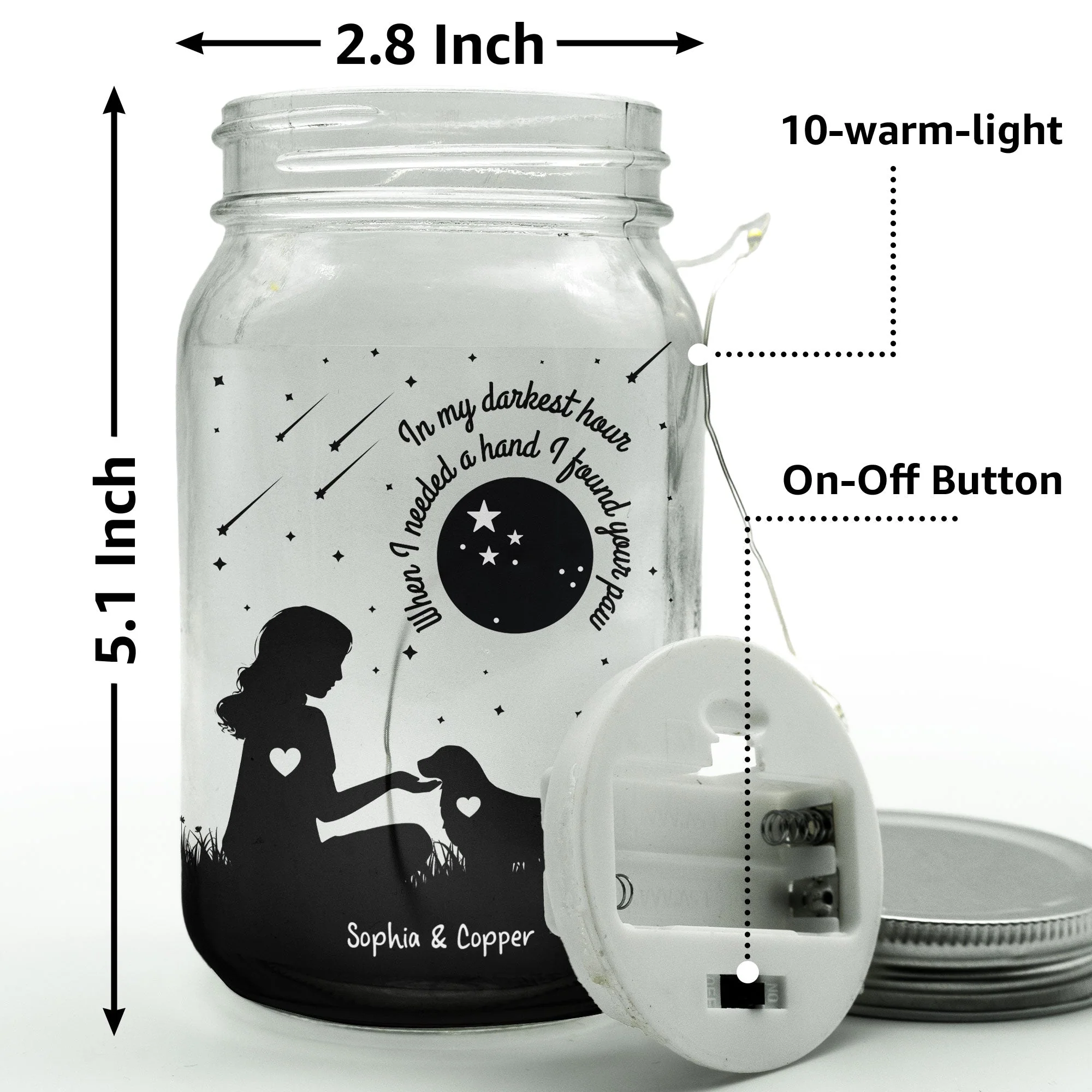 In Darkest Hour I Found Your Paw - Personalized Mason Jar Light - Image 2