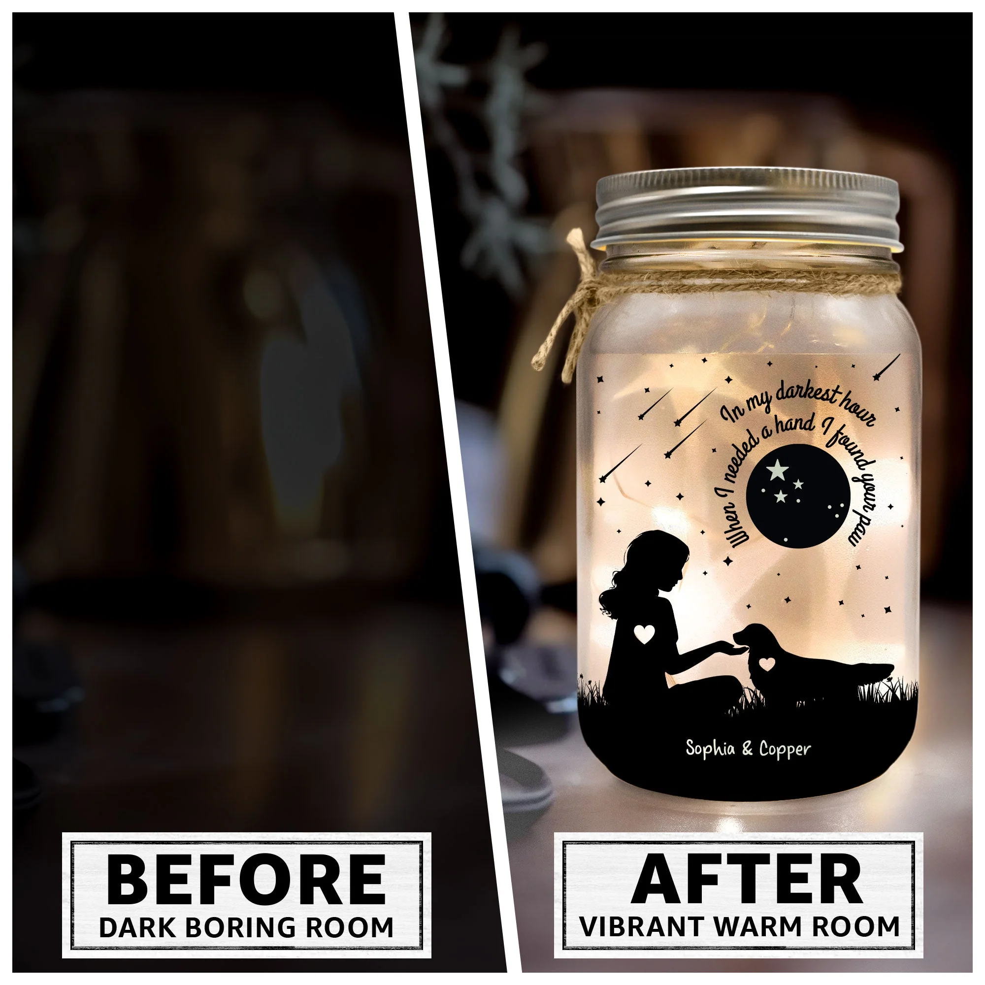 In Darkest Hour I Found Your Paw - Personalized Mason Jar Light - Image 3