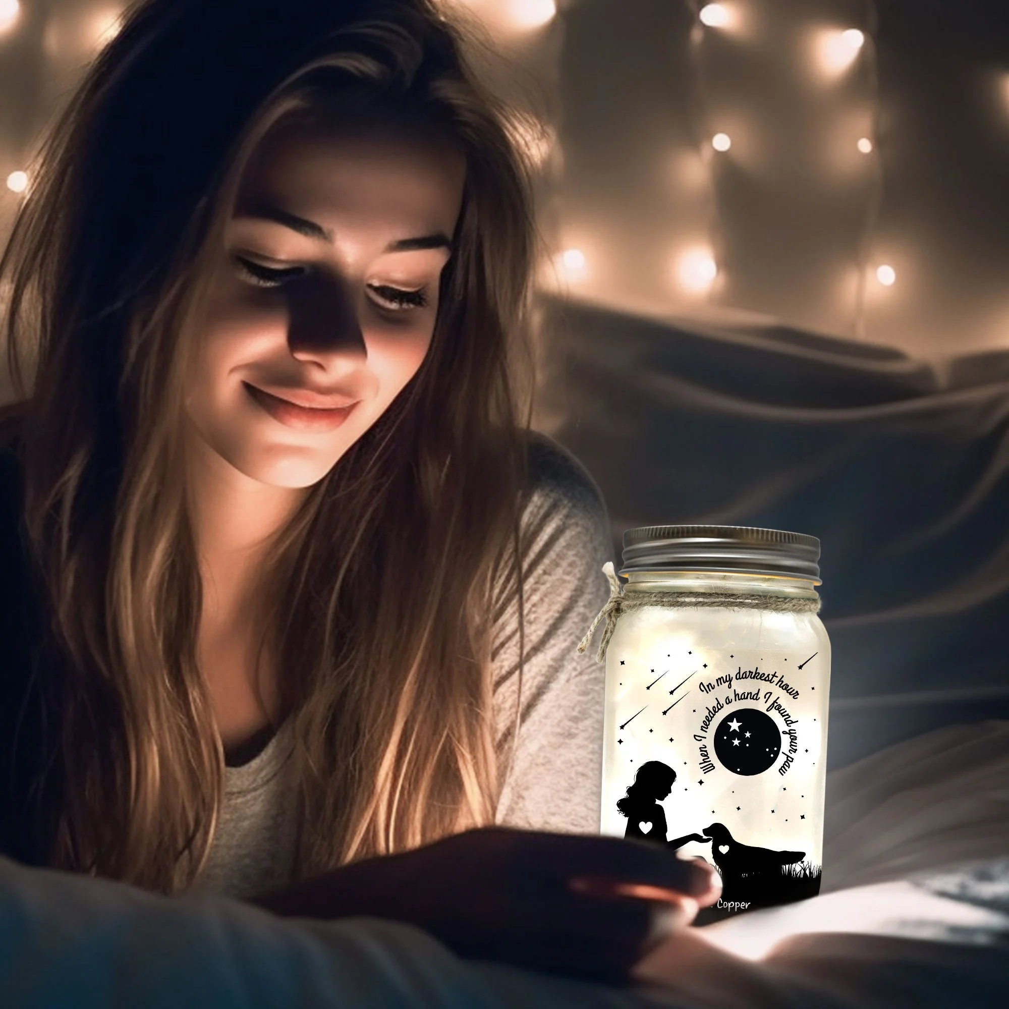 In Darkest Hour I Found Your Paw - Personalized Mason Jar Light - Image 5