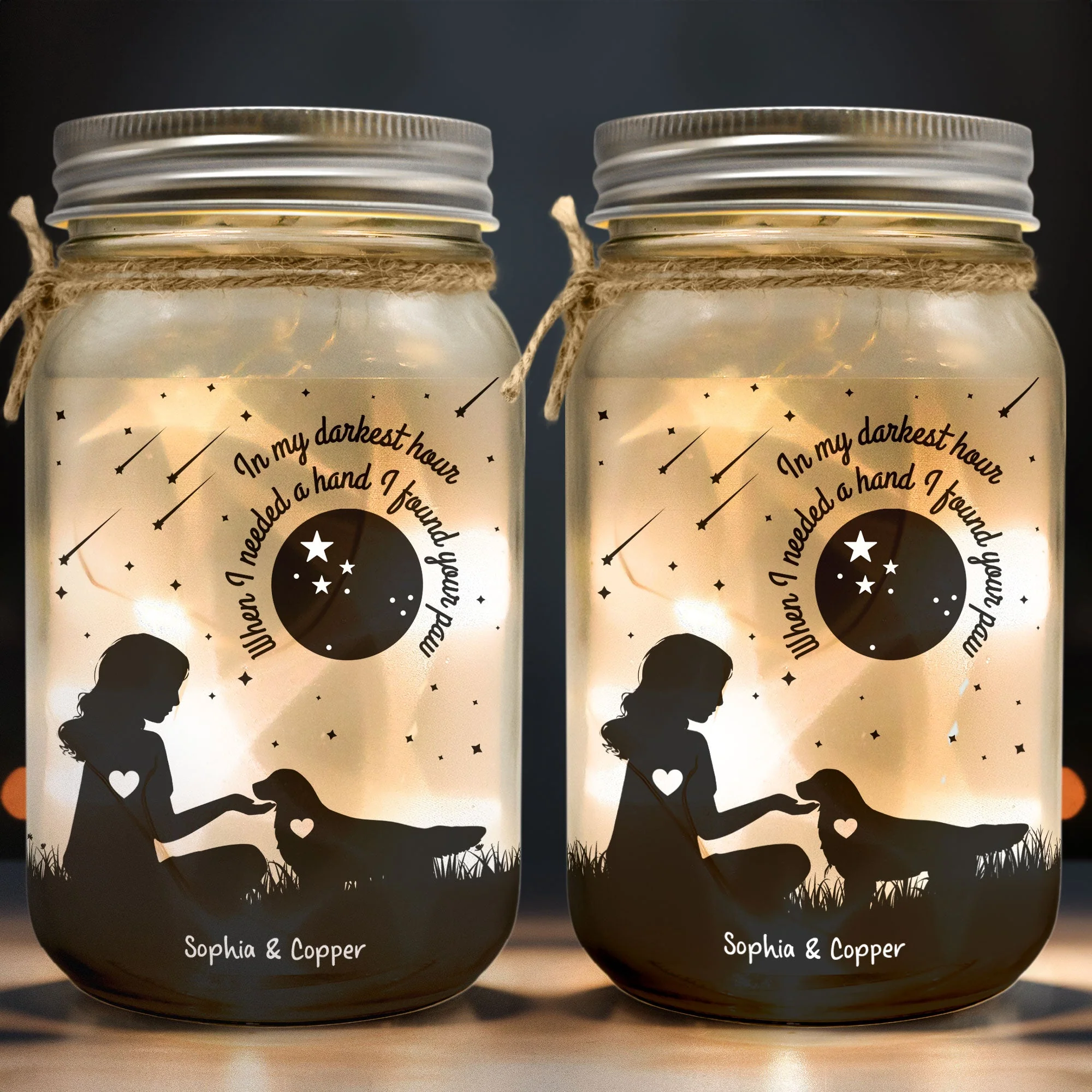 In Darkest Hour I Found Your Paw - Personalized Mason Jar Light - Image 6