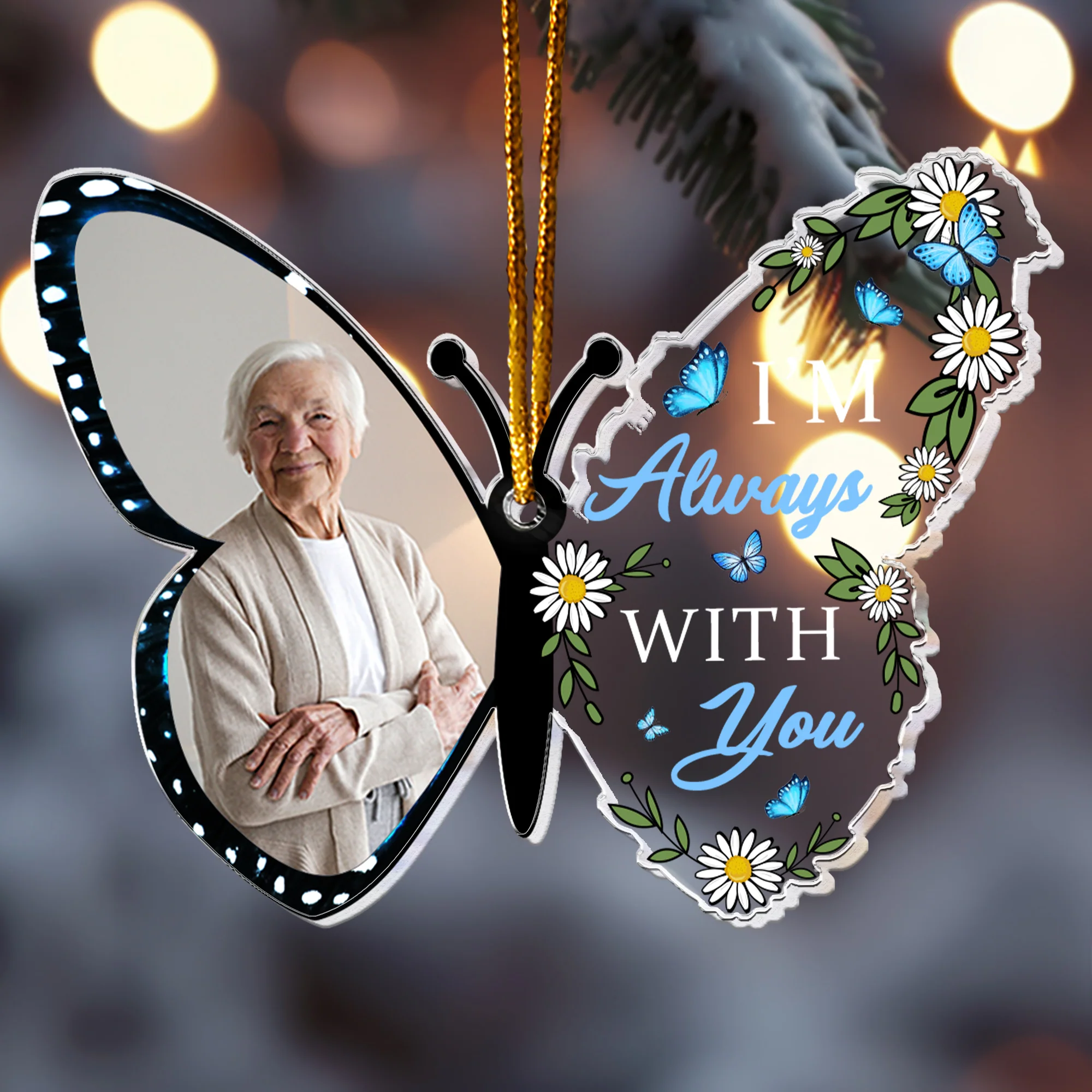 In Loving Memorial I'm Always With You Butterfly - Personalized Acrylic Photo Ornament - Image 4