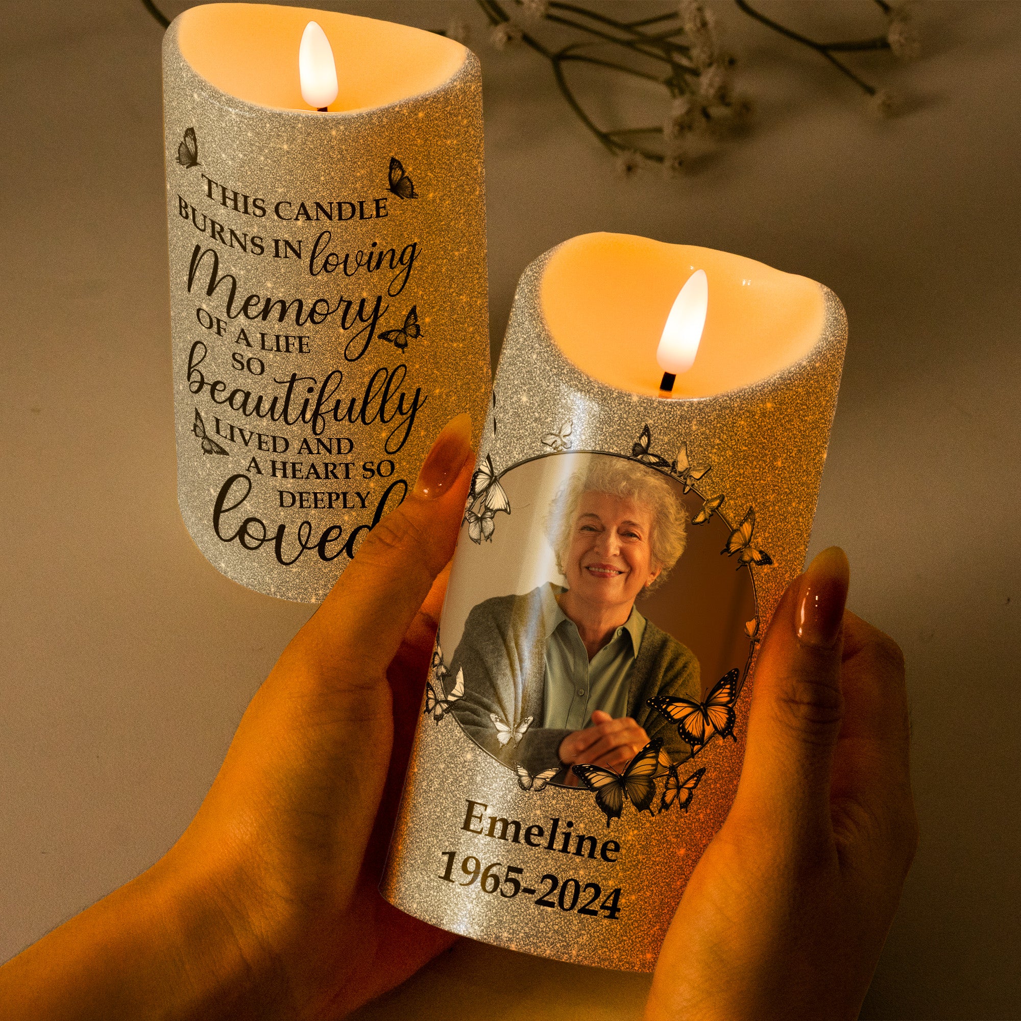 In Loving Memory Of A Life So Beautifully Lived - Personalized Photo LED Candle - Image 2