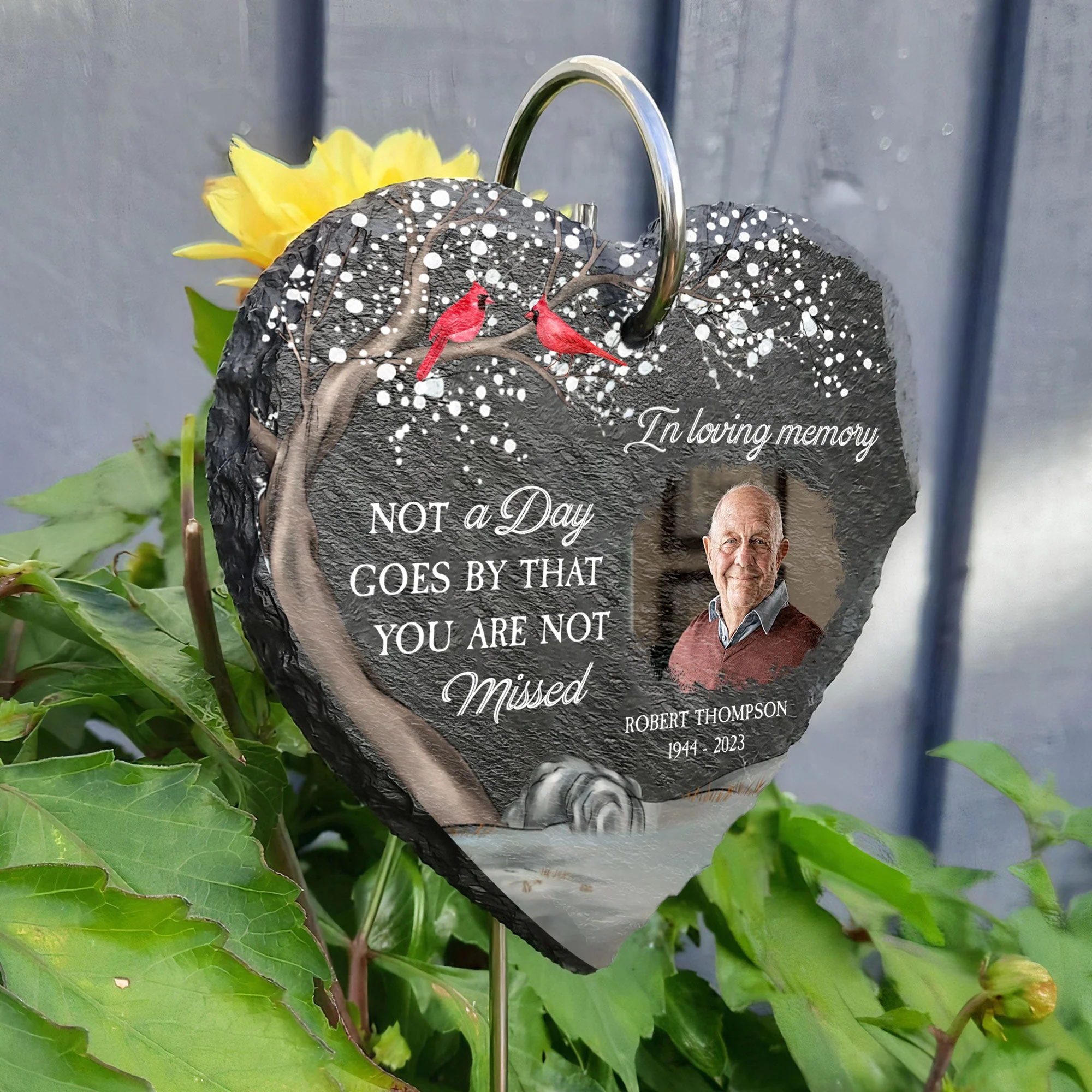 In Loving Memory Of Loss Of Mom Dad - Personalized Photo Memorial Garden Slate And Hook - Image 2