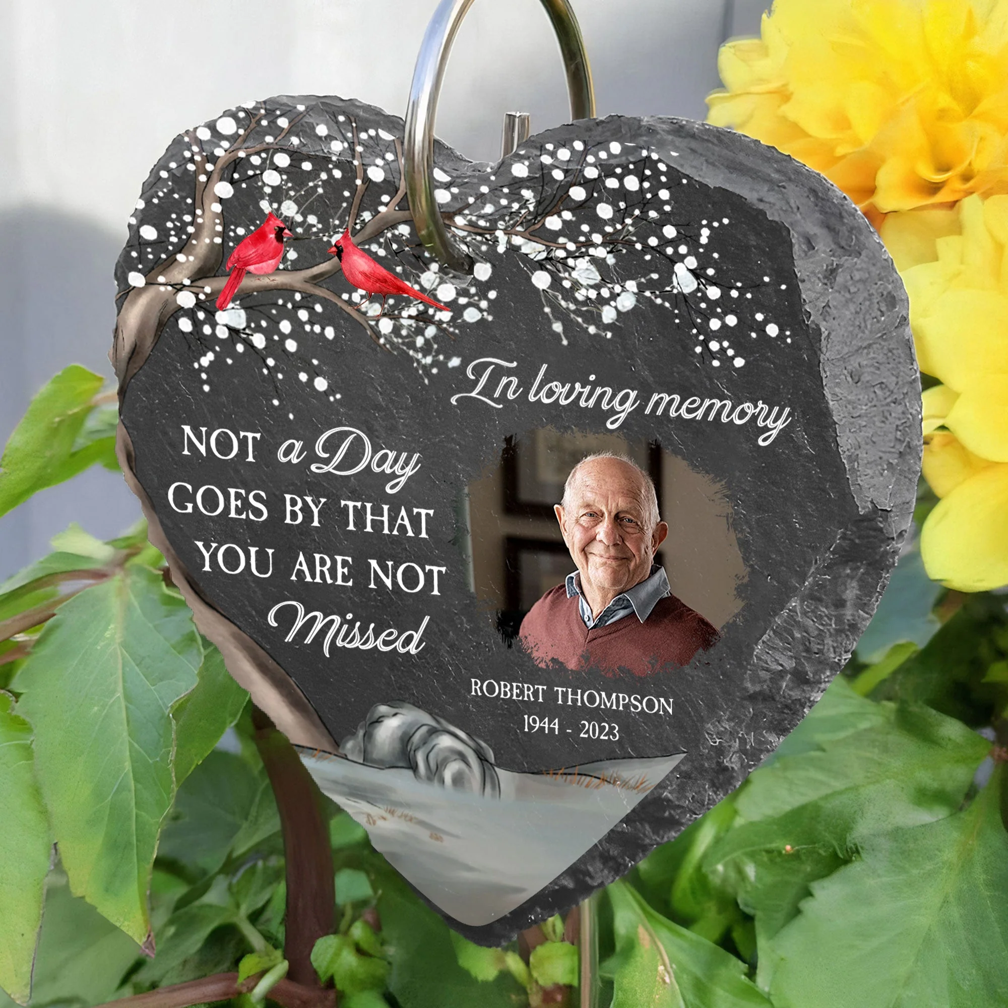 In Loving Memory Of Loss Of Mom Dad - Personalized Photo Memorial Garden Slate And Hook - Image 4