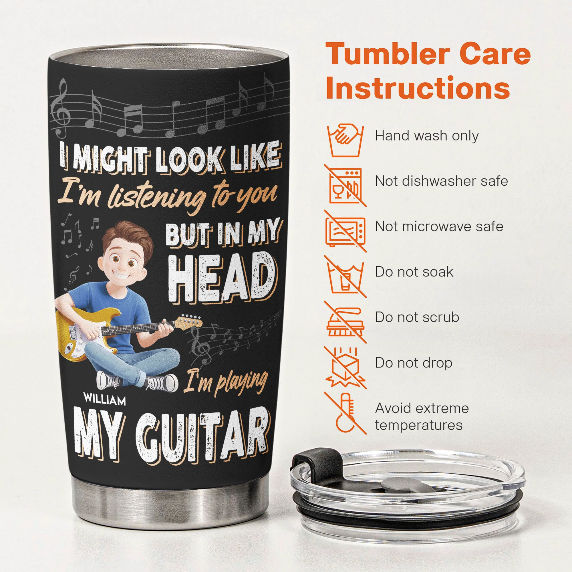 In My Head I'm Playing My Guitar - Personalized Tumbler - Image 5