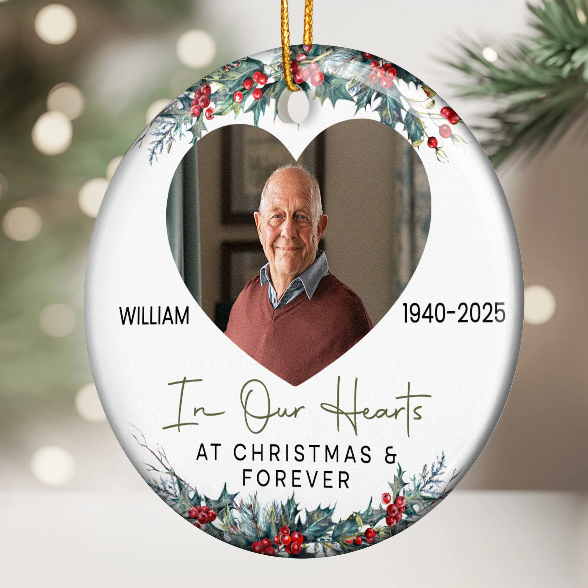 In Our Hearts At Christmas And Forever - Personalized Ceramic Photo Ornament - Image 2