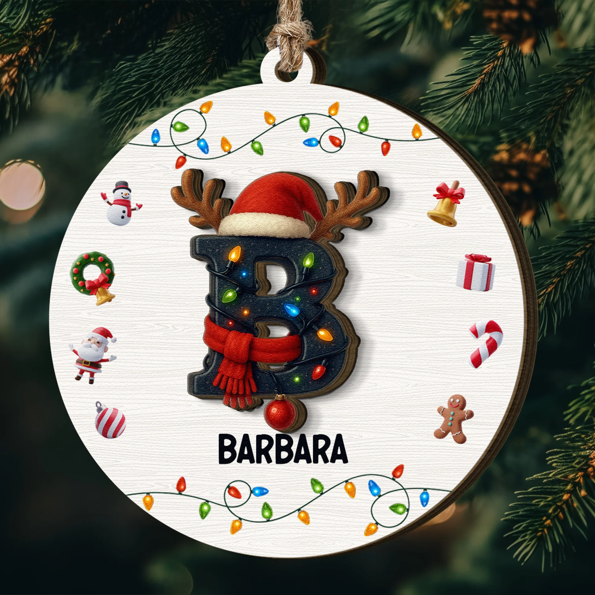 Initial Name Christmas - Personalized Wooden Ornament - Image 2