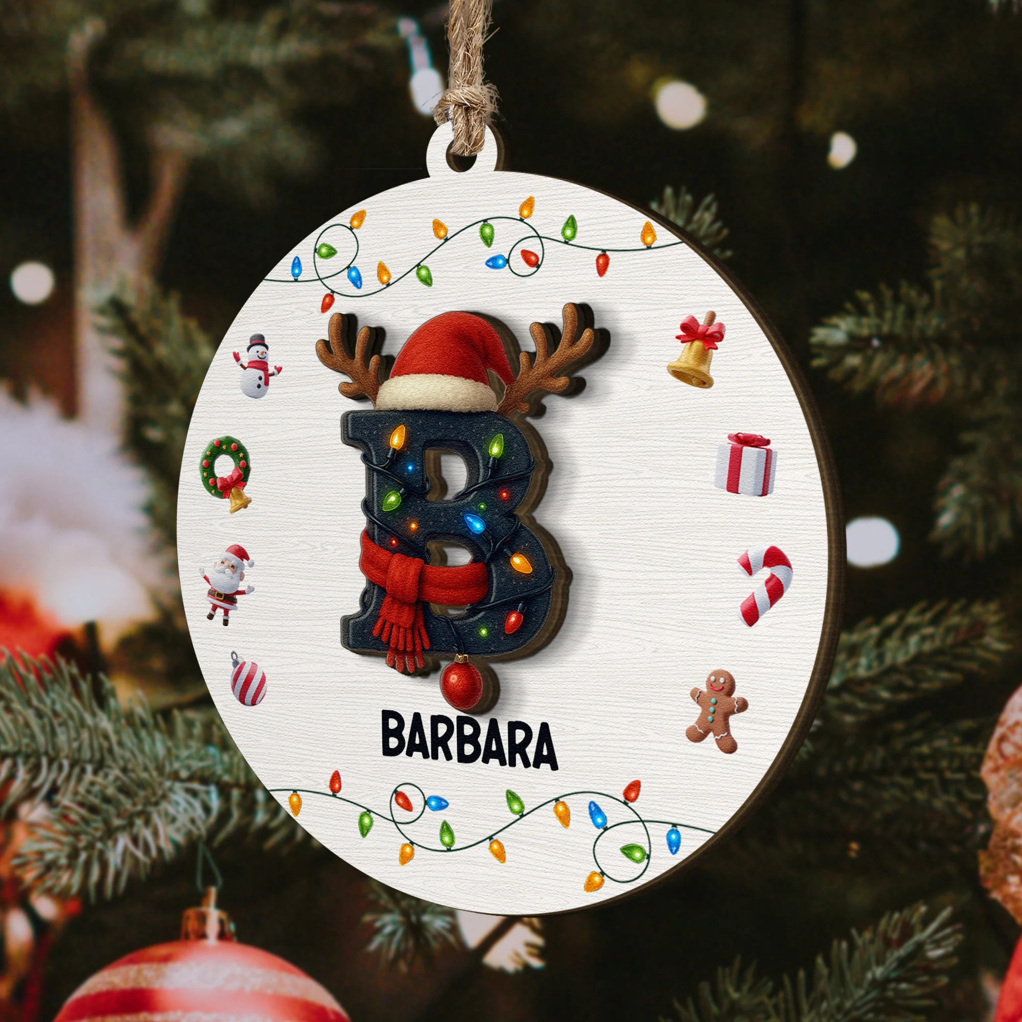 Initial Name Christmas - Personalized Wooden Ornament - Image 3