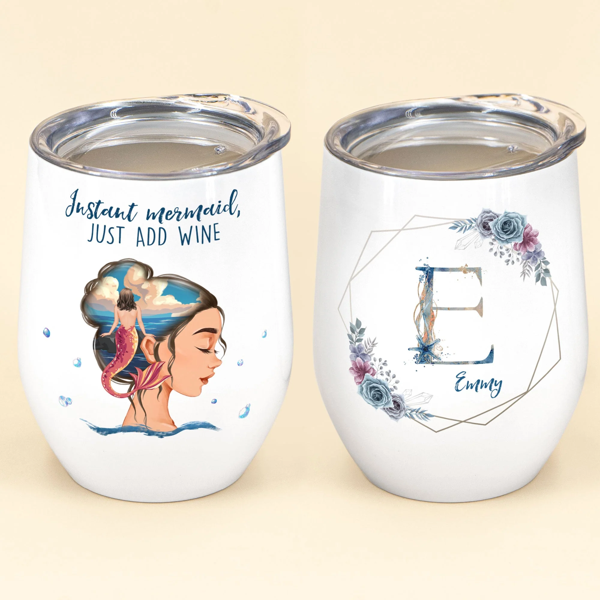 Instant Mermaid Just Add Wine - Personalized Wine Tumbler - Birthday Gift For Mermaid Lovers, Wine Lovers, Girls - Image 2