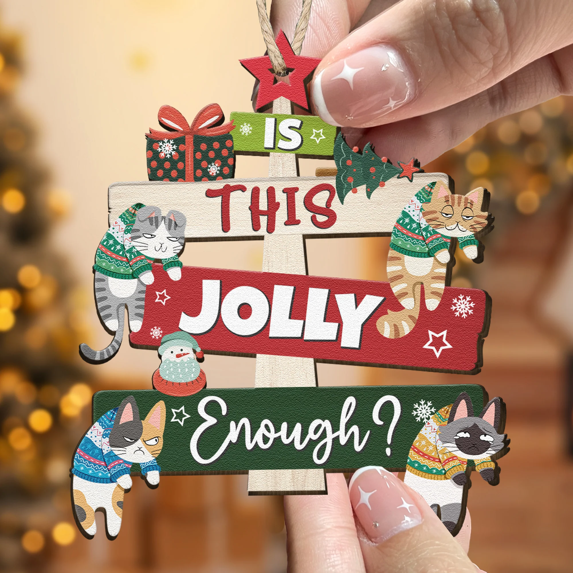 Is This Jolly Enough? Christmas Gift For Cat Lovers - Personalized Wooden Ornament - Image 2