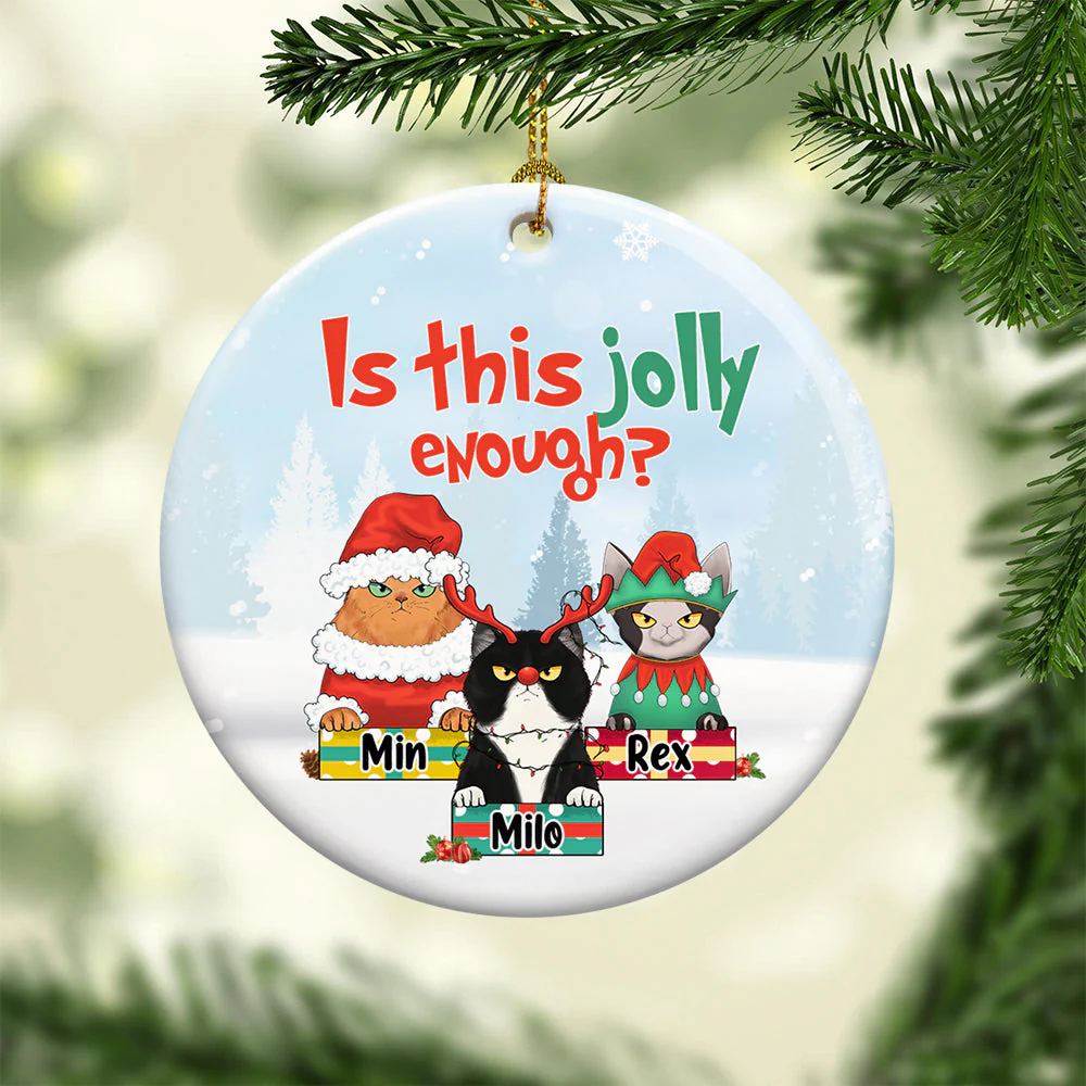 Is This Jolly Enough - Personalized One-sided Ceramic Ornament - Christmas Gift For Cat Lovers, Cat Mom, Cat Dad - Glaring Cat - Image 4
