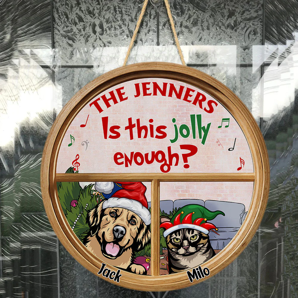 Is This Jolly Enough? - Personalized Round Wood Sign - Image 3