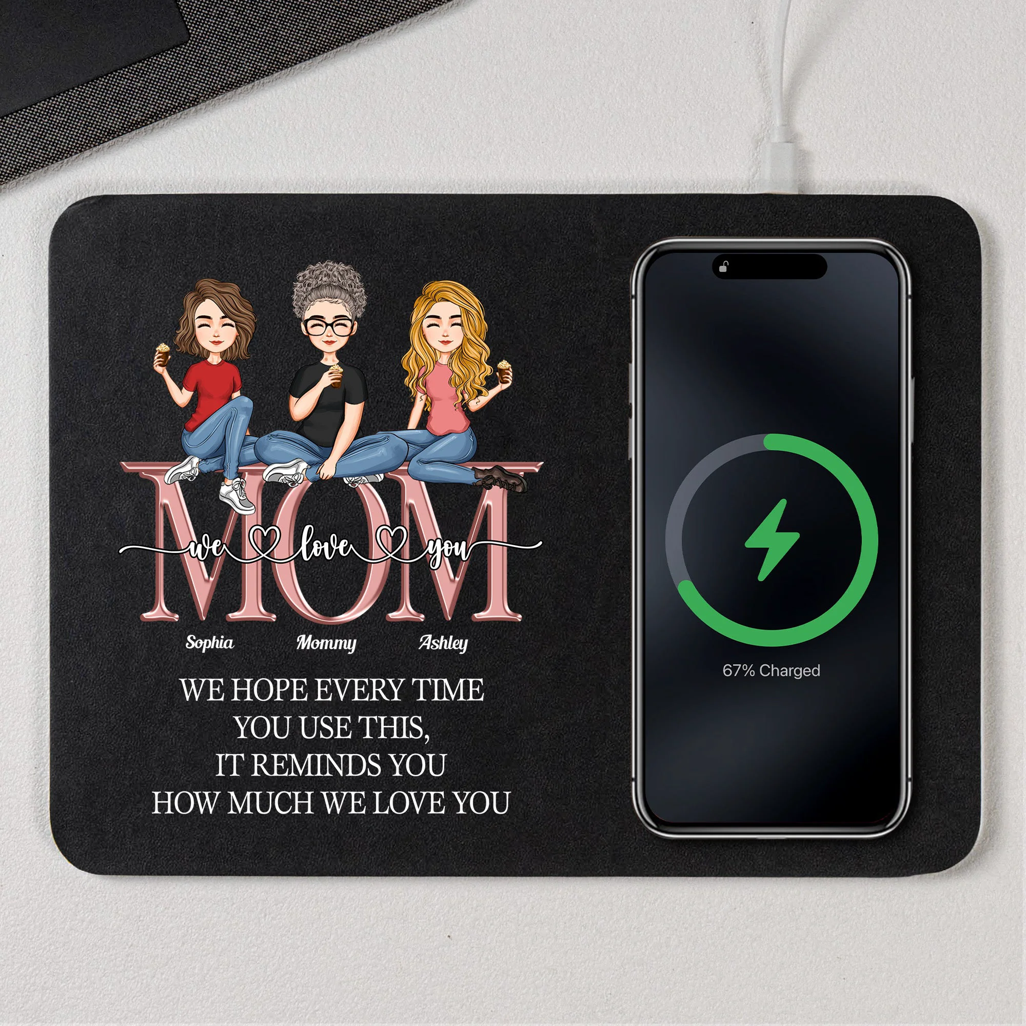 It Reminds You How Much We Love You - Personalized Leather Charging Mat