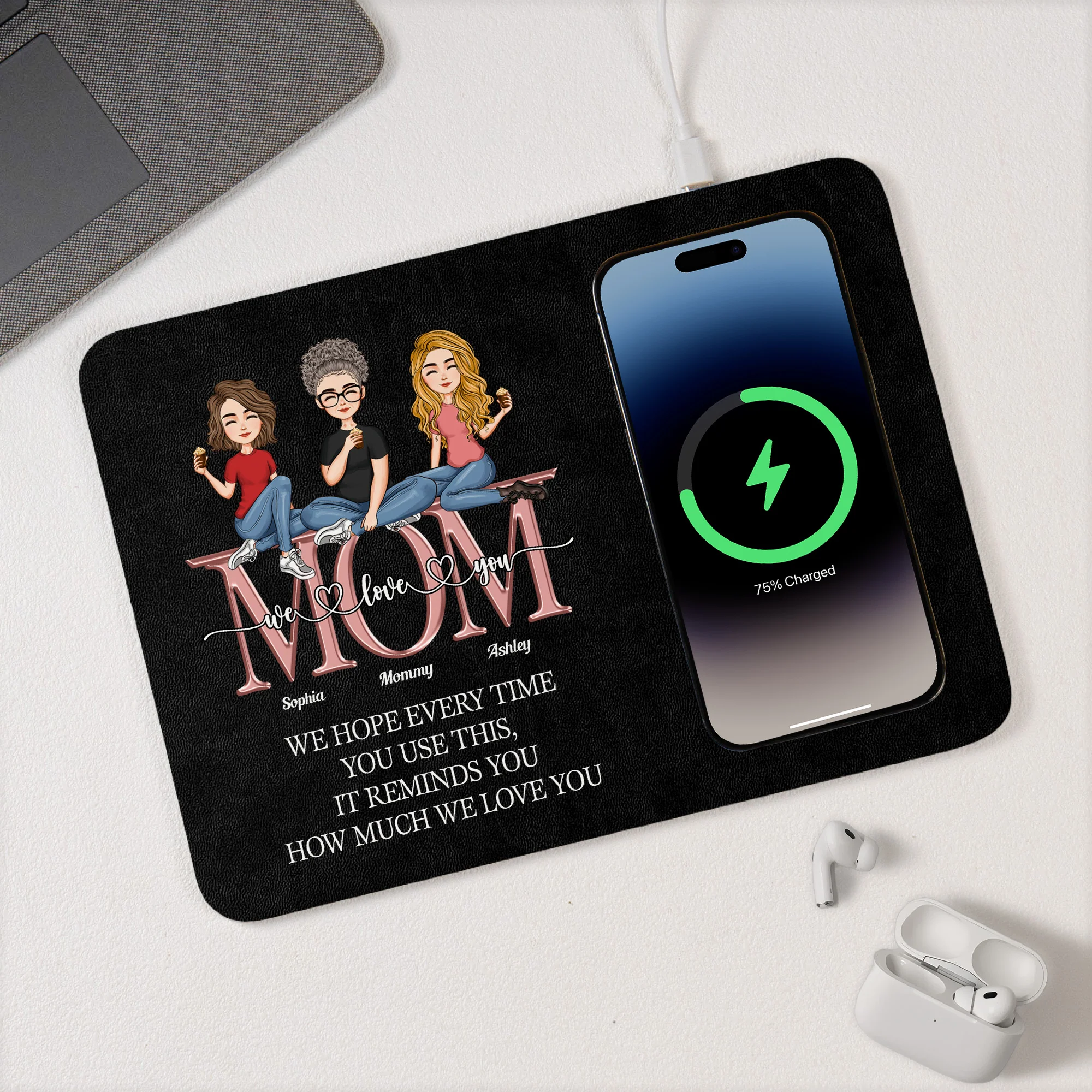 It Reminds You How Much We Love You - Personalized Leather Charging Mat - Image 3