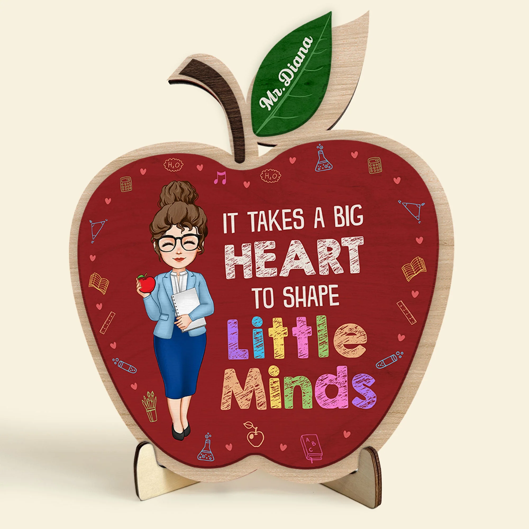 It Takes A Big Heart - Personalized Custom Apple-Shaped 2 Layers Wooden Plaque - Image 2