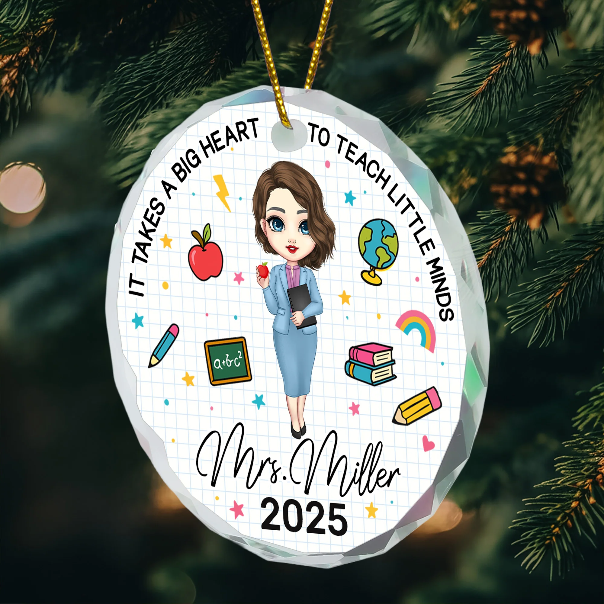 It Takes A Big Heart To Teach Little Minds - Personalized Glass Ornament - Image 5