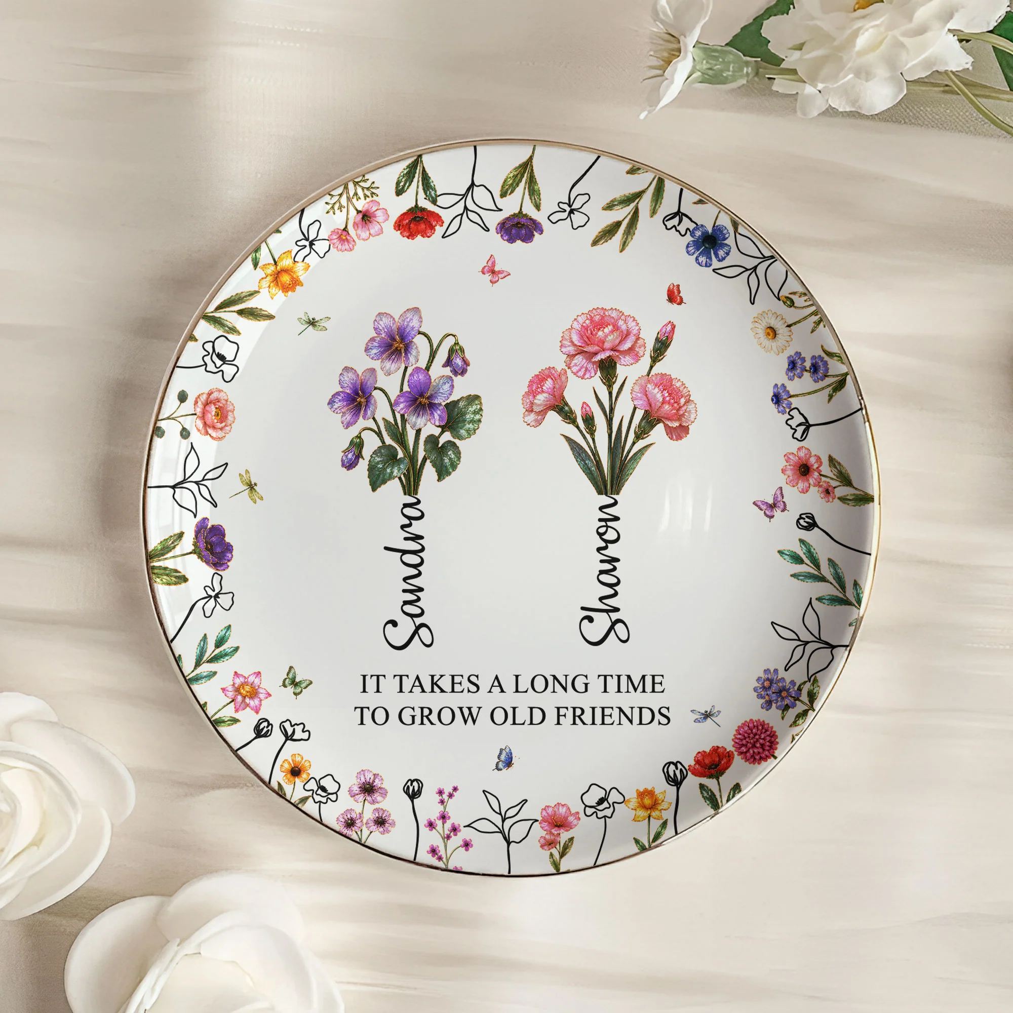 It Takes A Long Time To Grow An Old Friend, Bestie Mother Of Pearl - Personalized Jewelry Dish - Image 4