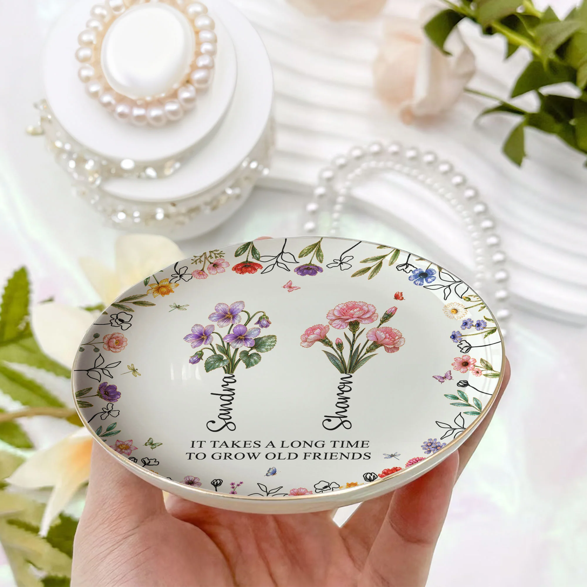 It Takes A Long Time To Grow An Old Friend, Bestie Mother Of Pearl - Personalized Jewelry Dish - Image 5
