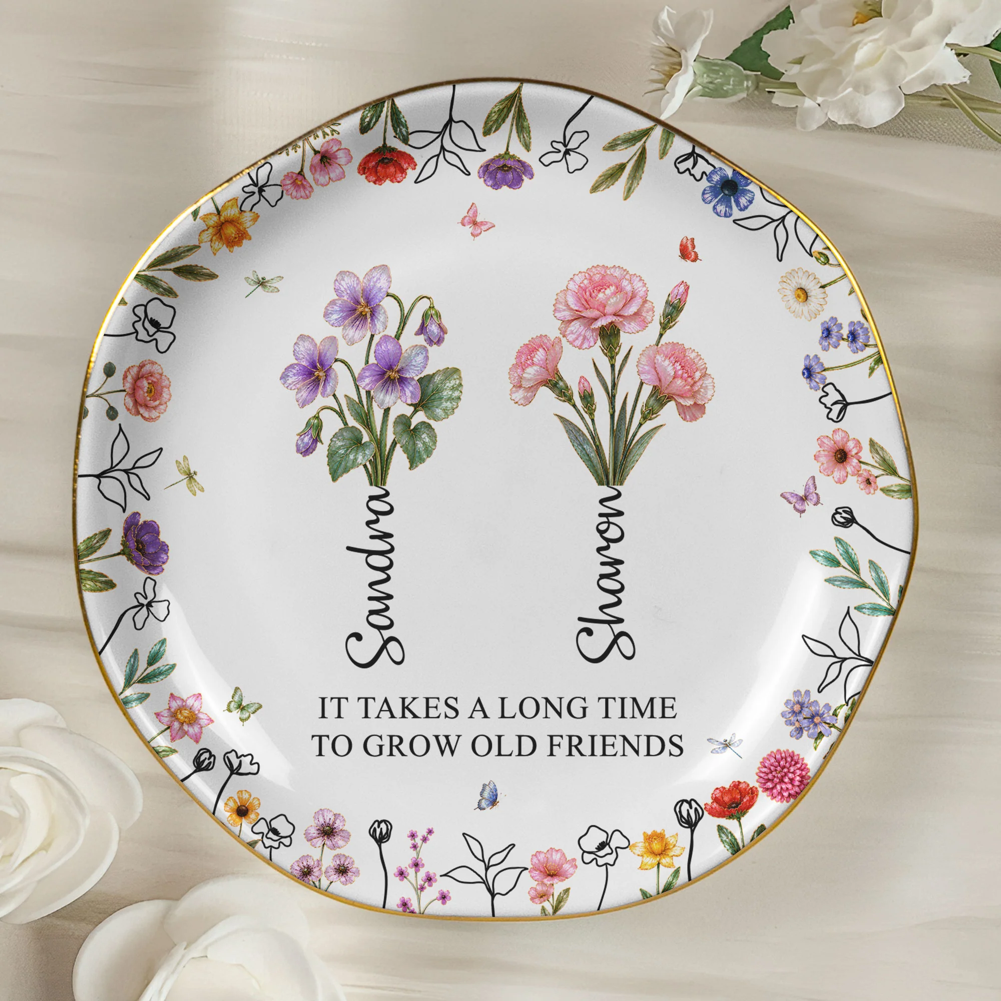It Takes A Long Time To Grow An Old Friend, Bestie Mother Of Pearl - Personalized Jewelry Dish - Image 7