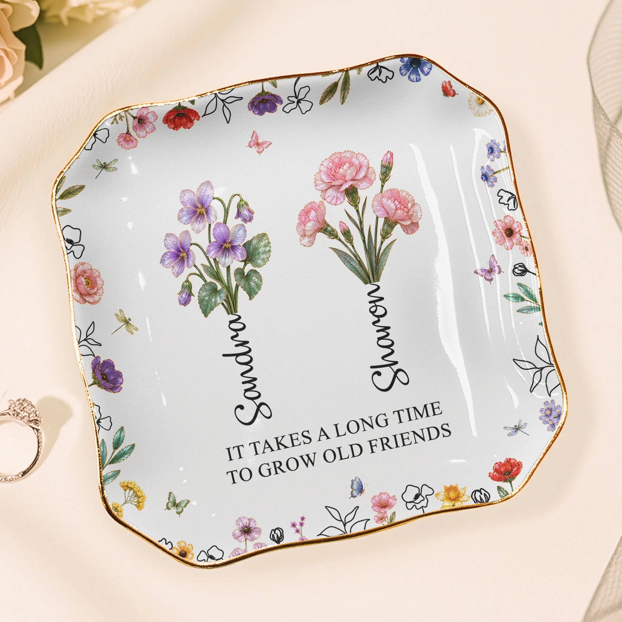 It Takes A Long Time To Grow An Old Friend, Bestie Mother Of Pearl - Personalized Jewelry Dish - Image 9