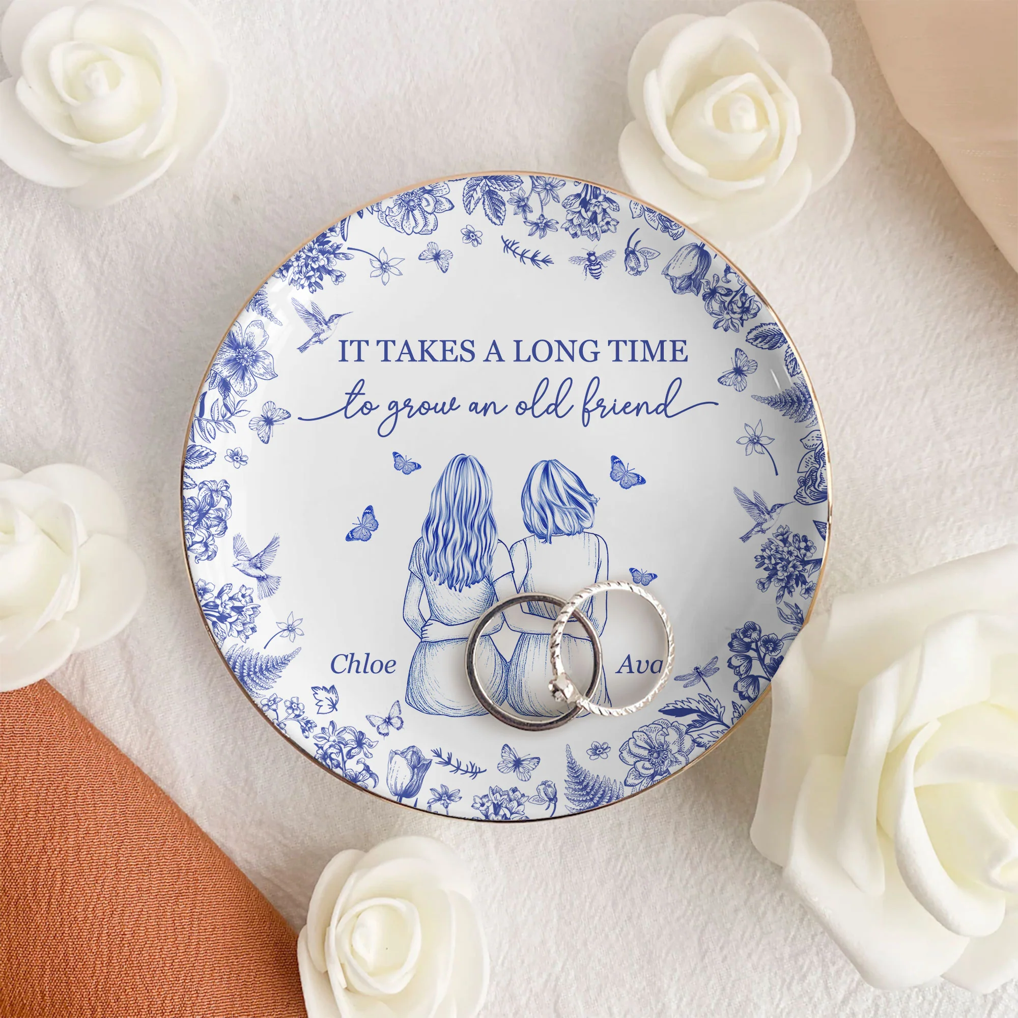It Takes A Long Time To Grow An Old Friend Floral - Personalized Jewelry Dish - Image 3