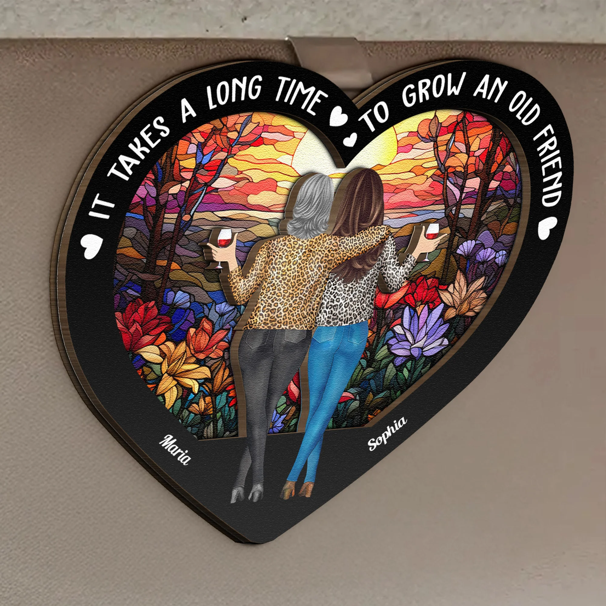 It Takes A Long Time To Grow An Old Friend - Personalized Wooden Car Visor Clip - Image 3